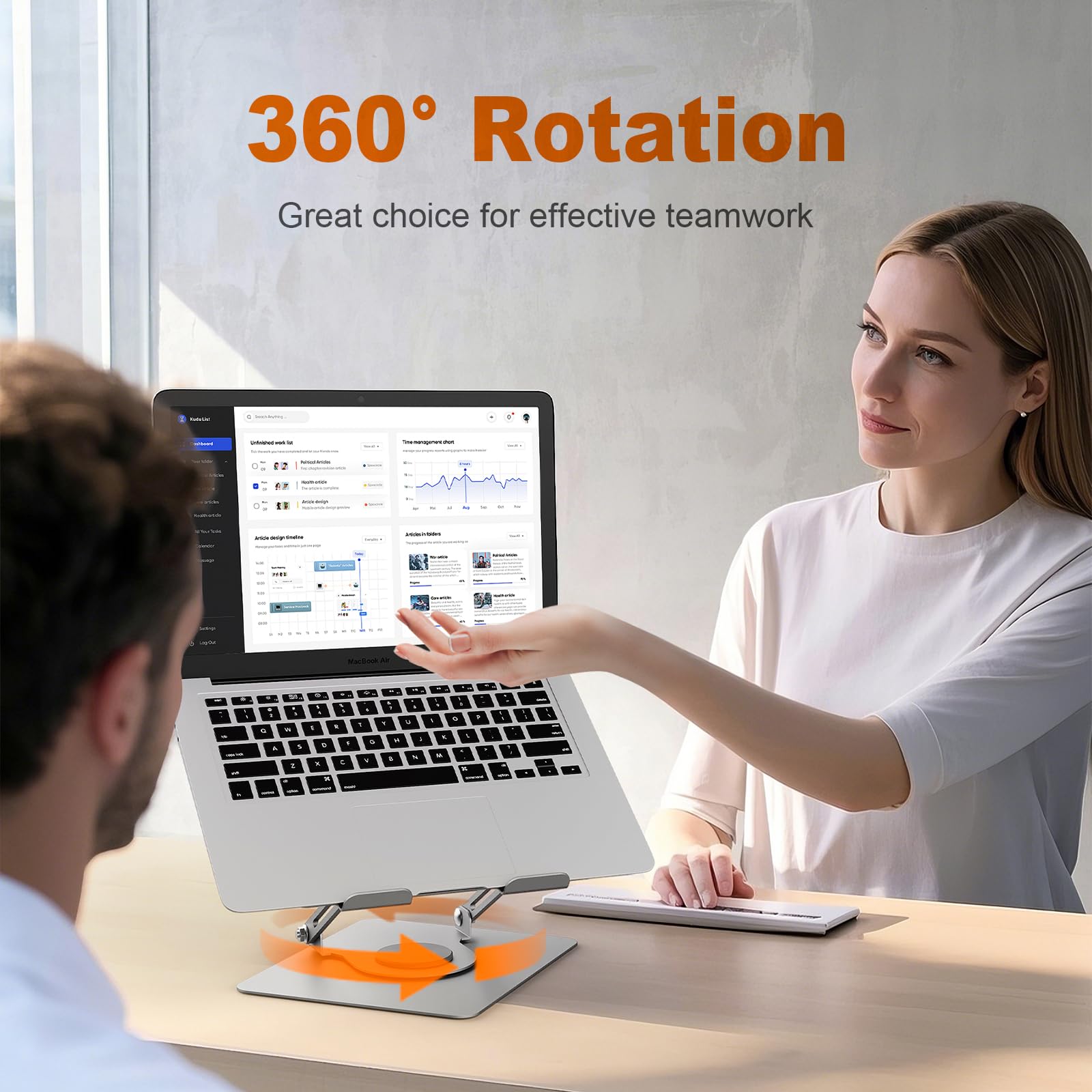GRIFEMA Laptop Stand - 360° Swivel Base, Foldable & Adjustable Height for 11-17 Inch Laptops 3