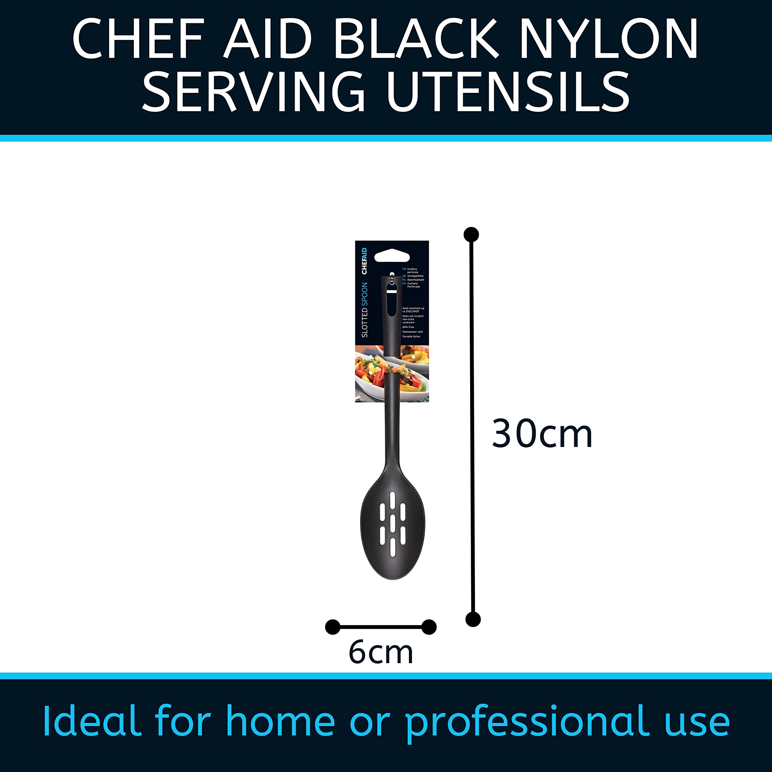 Chef Aid Black Nylon Slotted Serving Spoon | BPA Free | Safe for Non-Stick Cookware | Heat Resistant up to 210°C 2