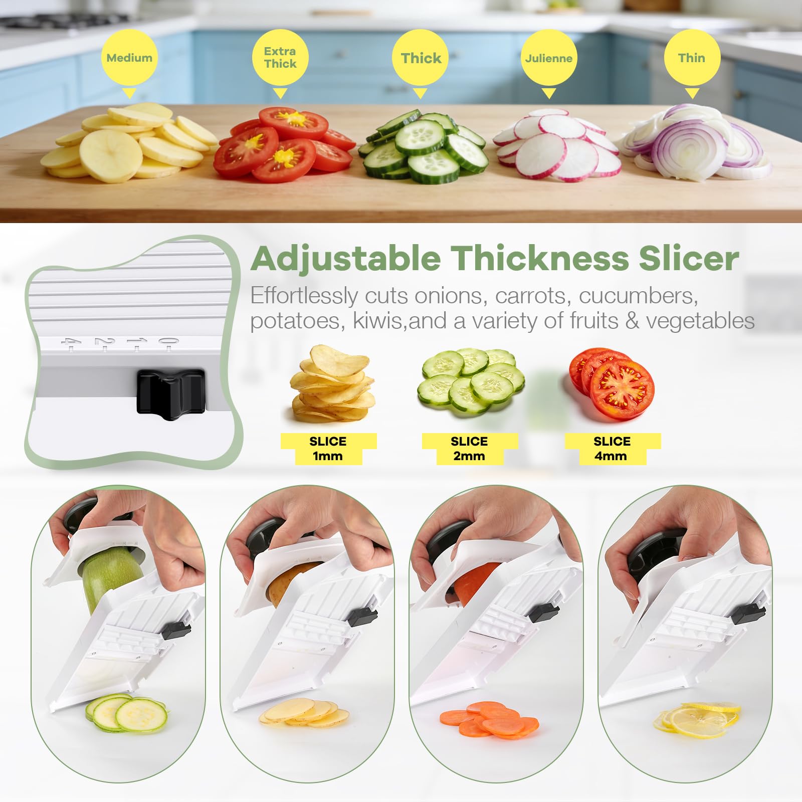 Ibergrif Handheld Mandoline Vegetable Slicer - Adjustable 1-4mm Thickness | Polypropylene & Stainless Steel 4