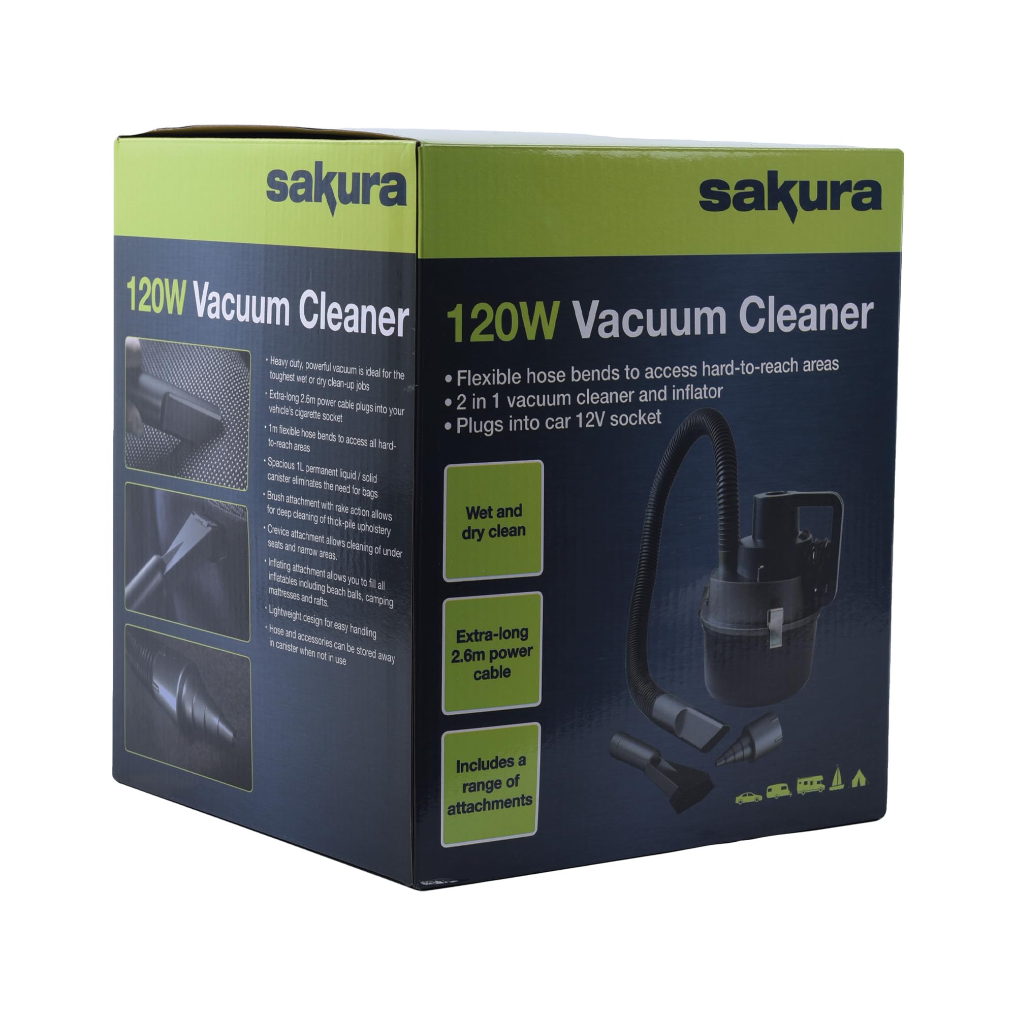 Sakura SS5311 120W Wet-Dry Vacuum Cleaner - 12V Powered, Portable, Inflator Function 2