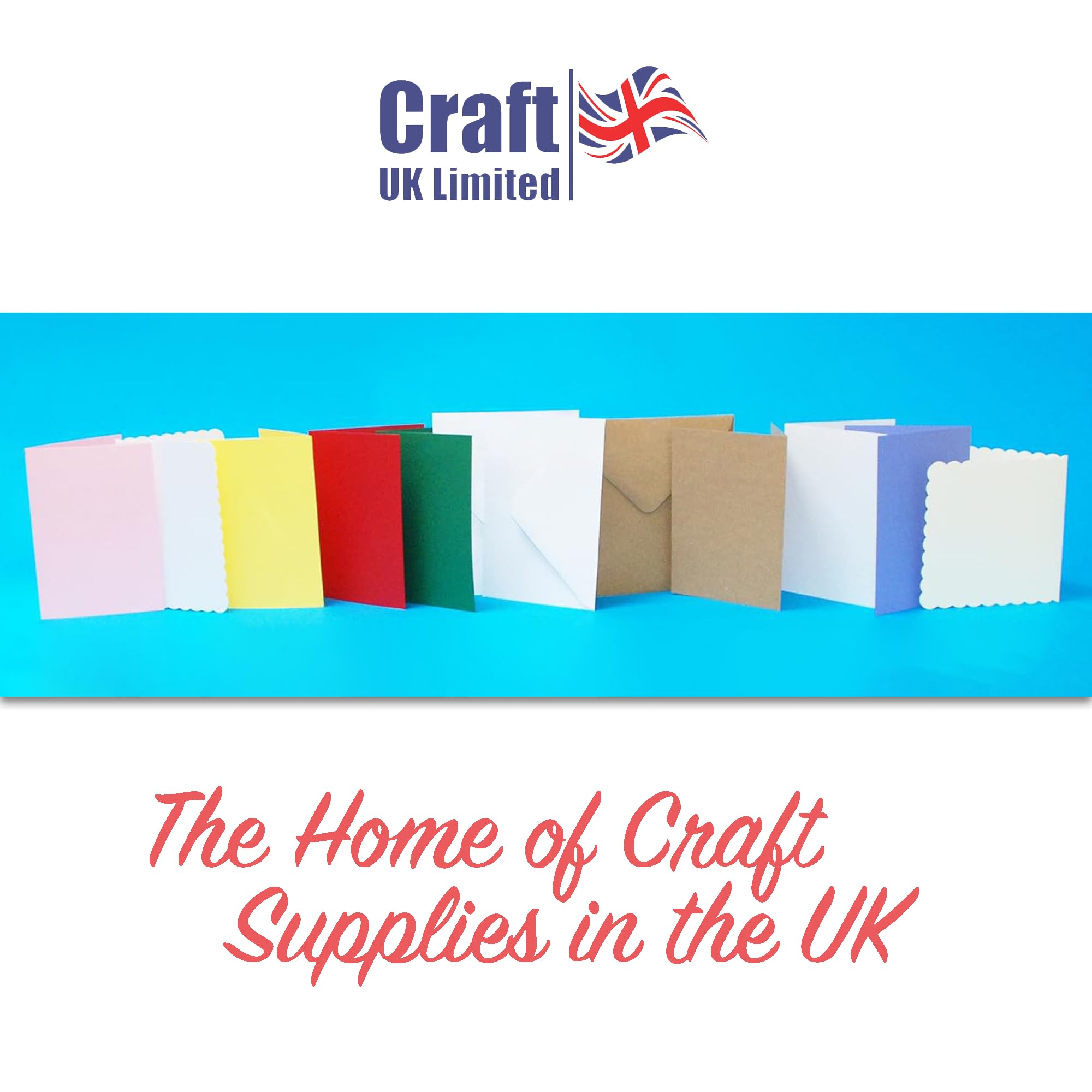 Craft UK 8x8 Inch Card Blanks and Envelopes Pack of 25 - 300gsm White Card 8