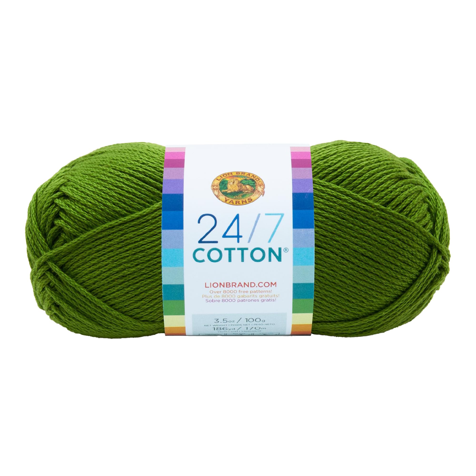 Lion Brand Yarn 24/7 Cotton Worsted Weight Mercerized Yarn - Grass Color | 100% Cotton 1