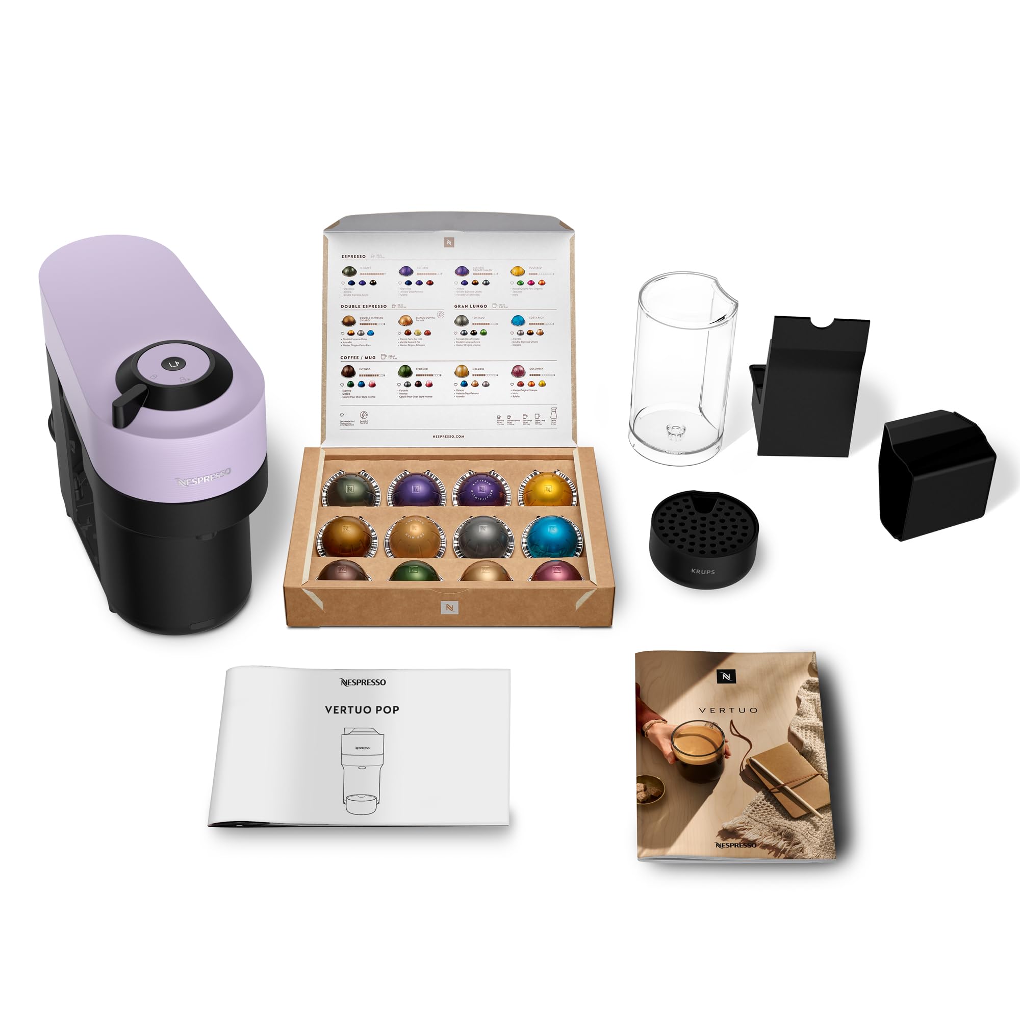 KRUPS Nespresso Vertuo Pop Single Serve Coffee Machine - Lilac | 4 Cup Sizes | Starter Set Incl. 7