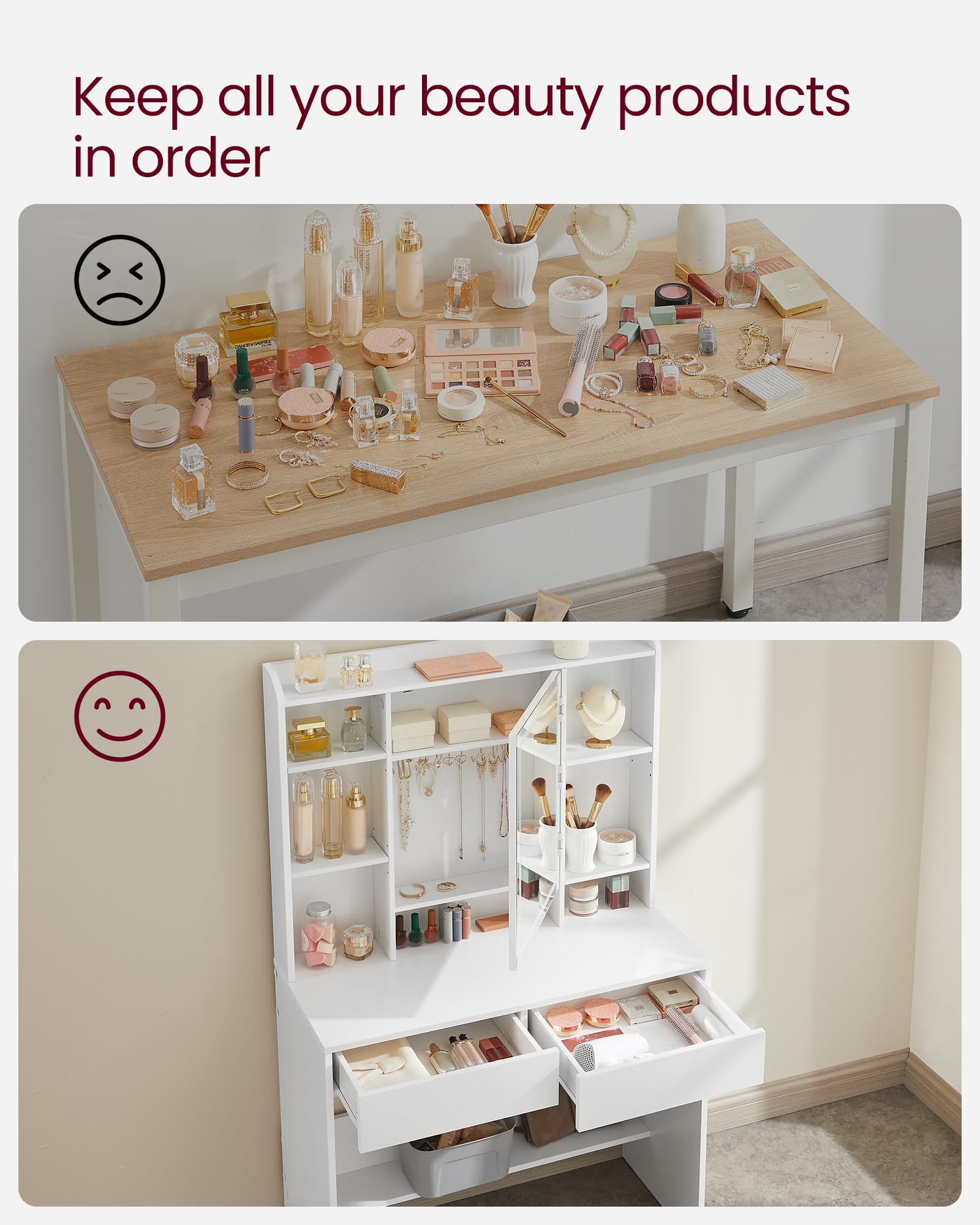 VASAGLE KAILYN Collection Dressing Table with Adjustable LED Lights | White Engineered Wood | 40 x 90 x 144.7 cm 4