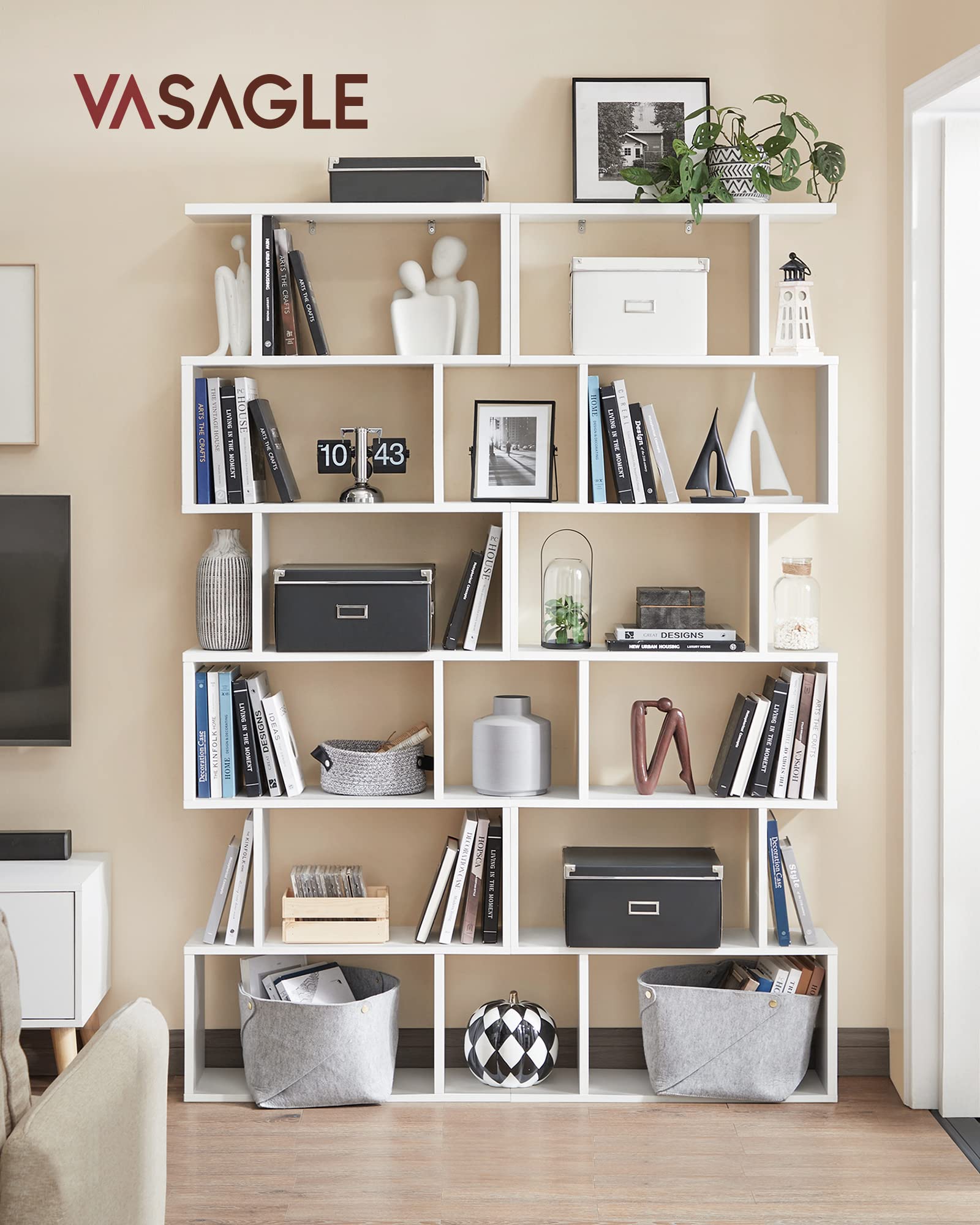 VASAGLE 6-Tier Bookcase - Freestanding Storage Shelf | 24 x 70 x 191.6 cm | Matte White LBC61WT 2