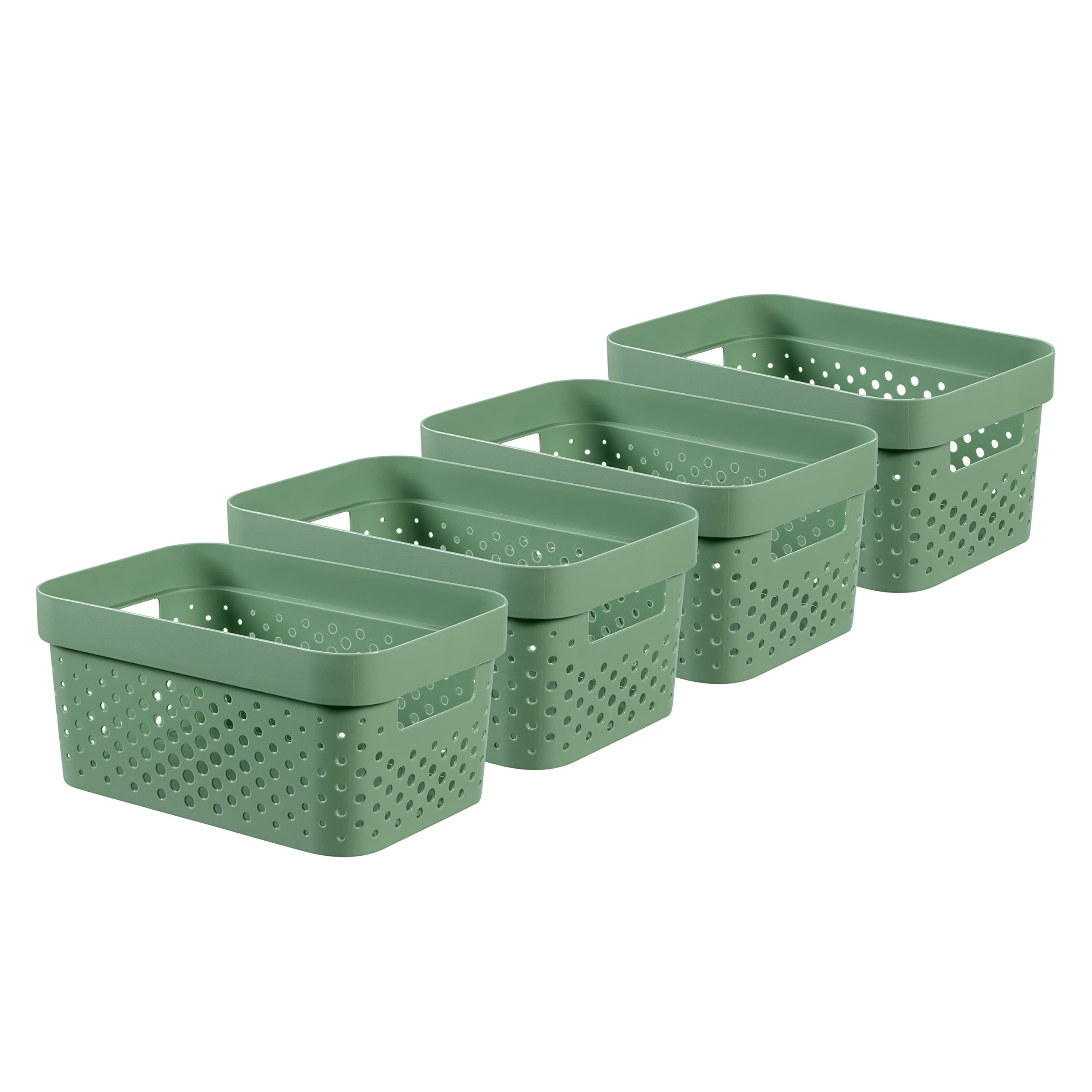 CURVER Infinity Dots Set of 4 Rectangular 4.5L Storage Boxes | 100% Recycled Resin | Green 1