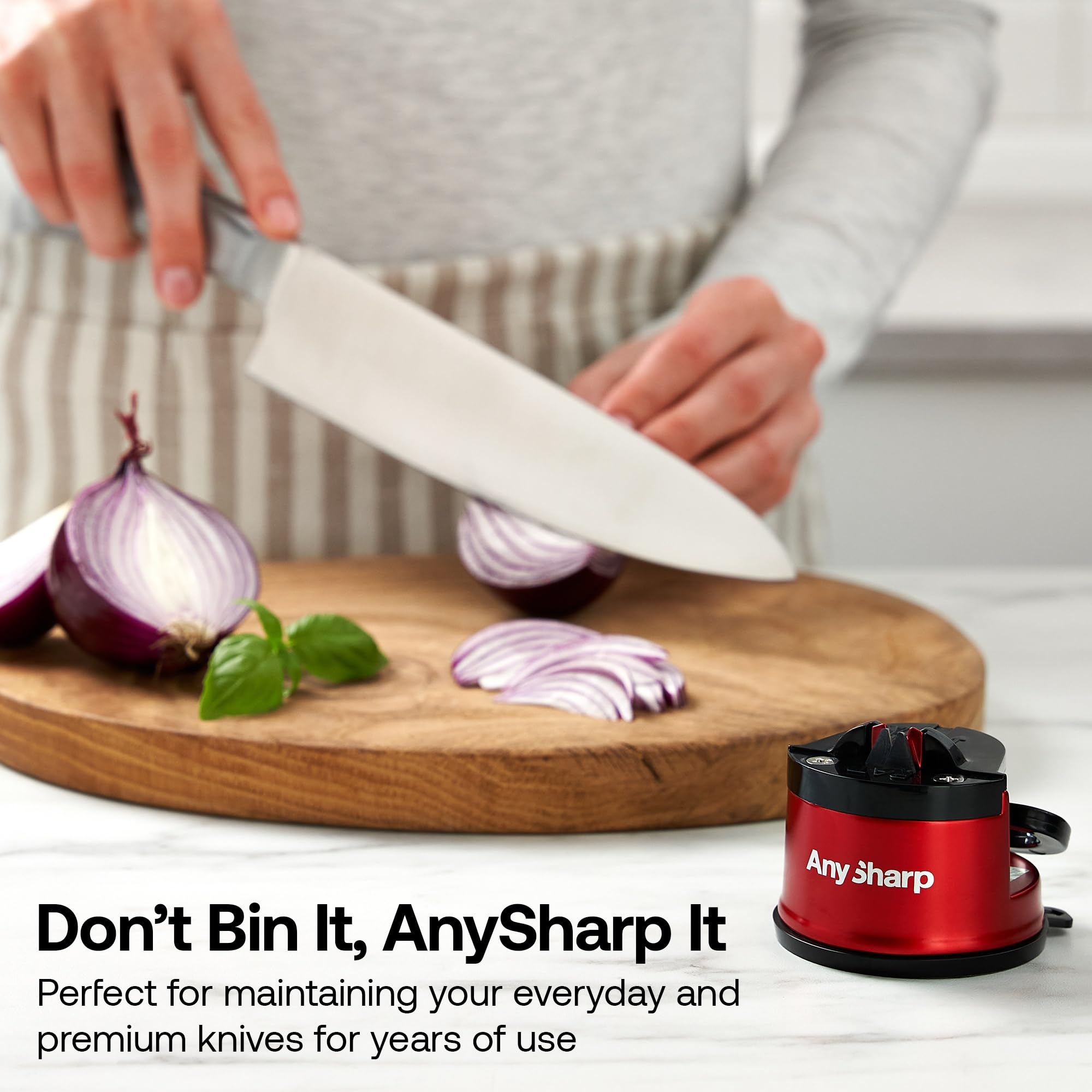 AnySharp Pro Metal Knife Sharpener - Hands-Free Safety Suction | Tungsten Carbide | Red 10