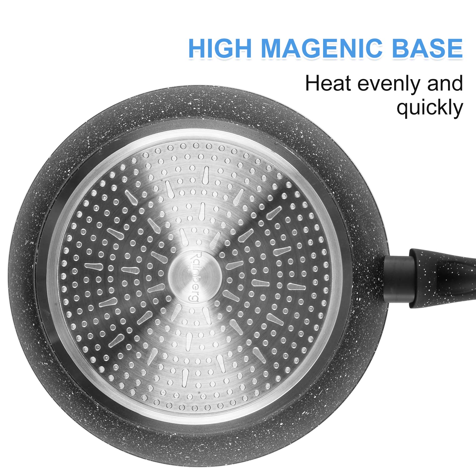 Rainberg 24cm Deep Frying Pan with Lid, Granite Nonstick, Induction Compatible, Black 5