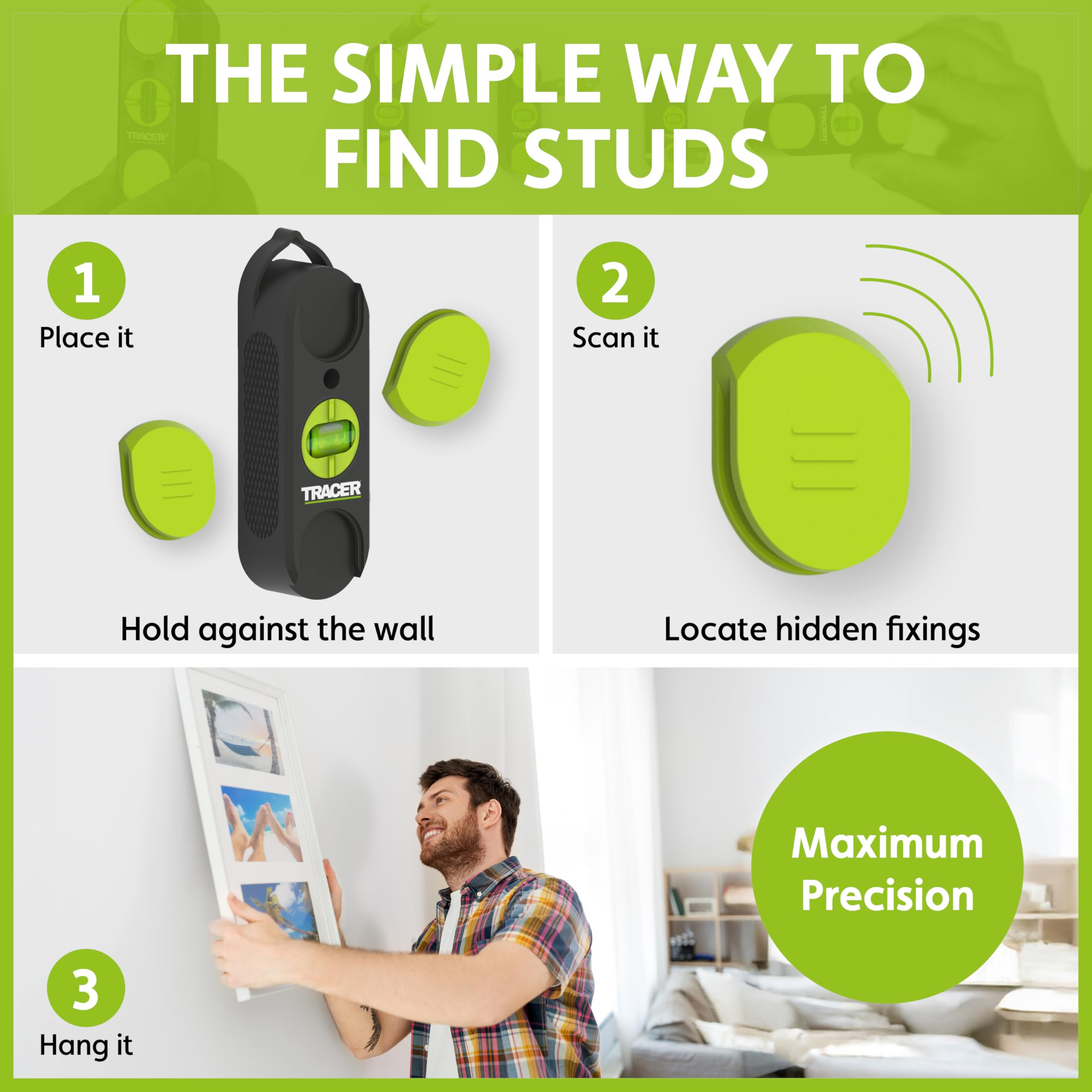 TRACER Magnetic Stud Finder Tool - Finds 3 Studs | Includes 2 Magnetic Markers | AMSF1 3