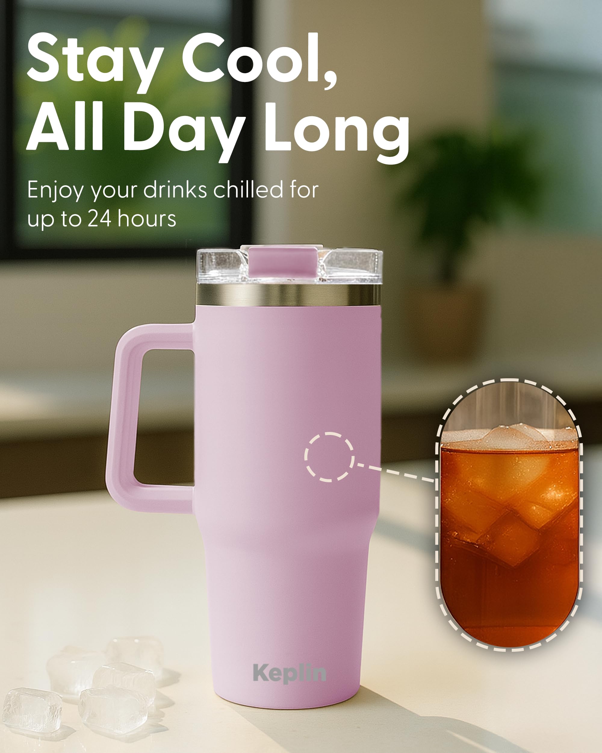KEPLIN 40 oz / 1200 ml Insulated Travel Tumbler - Double Wall Stainless Steel | Cream Pink 6