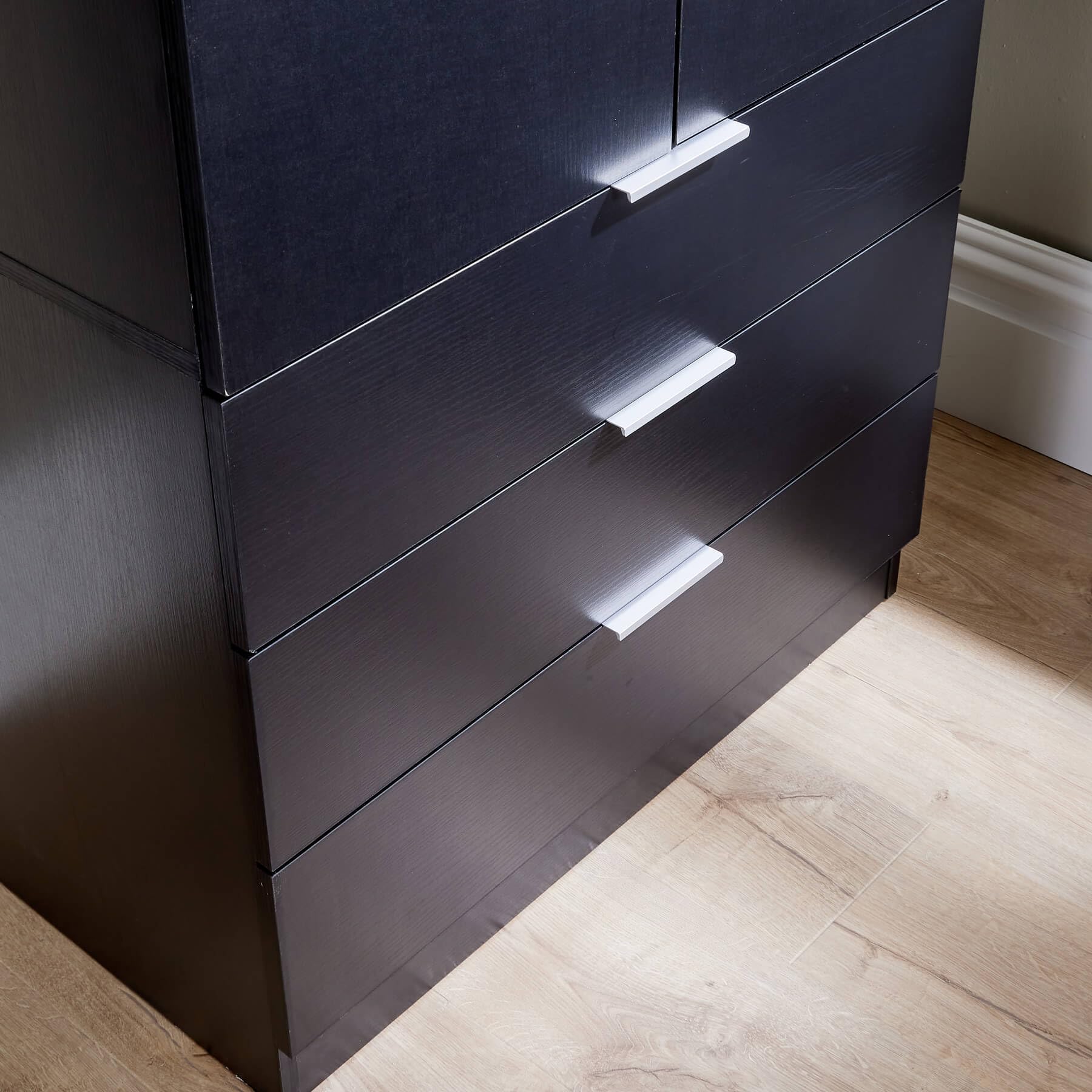 Home Source Phoenix Wardrobe - 2 Doors, 3 Drawers | Black | 181cm H x 75cm W x 50cm D 7