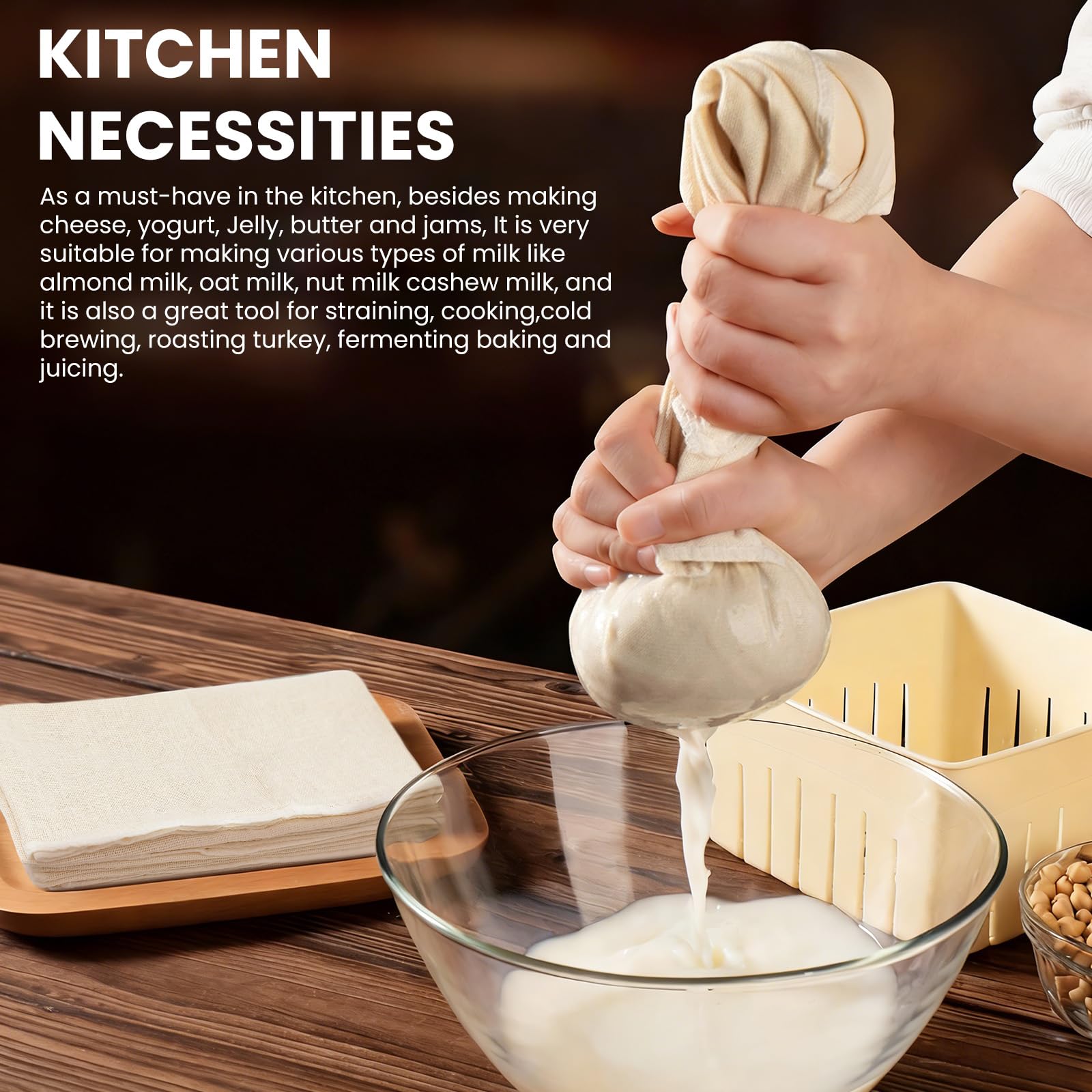 Admygo 4 Pcs Cheese Cloths for Straining - Reusable Unbleached Cotton, 50x50 cm 4