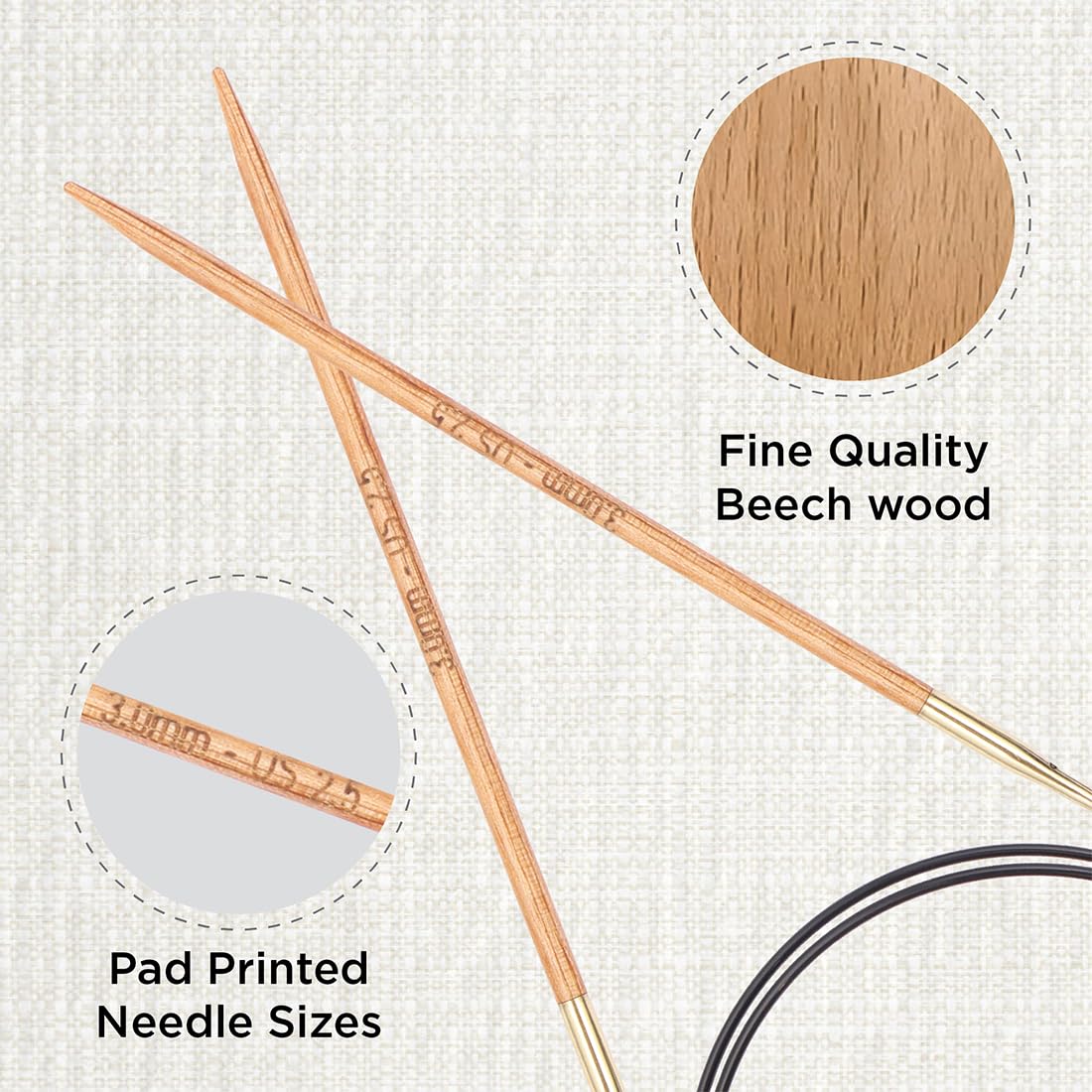 KnitPro Basix Beech Fixed Circular Needles - 3.00mm | 80cm Length | Lightweight Beech Wood 2