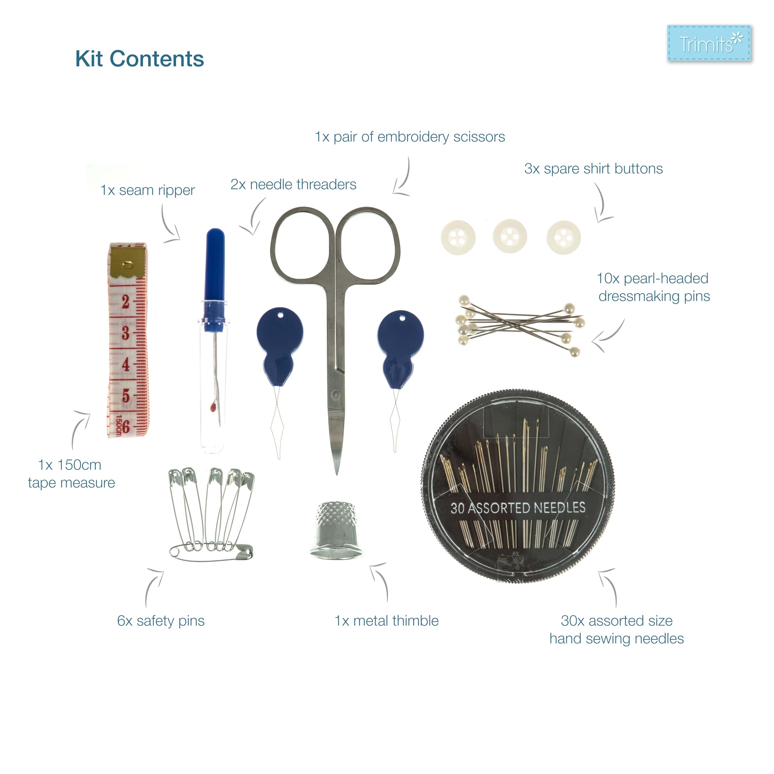Trimits Travel Sewing Kit - Compact Blue Polyester Case for Home Repairs & DIY | Model JE10 6