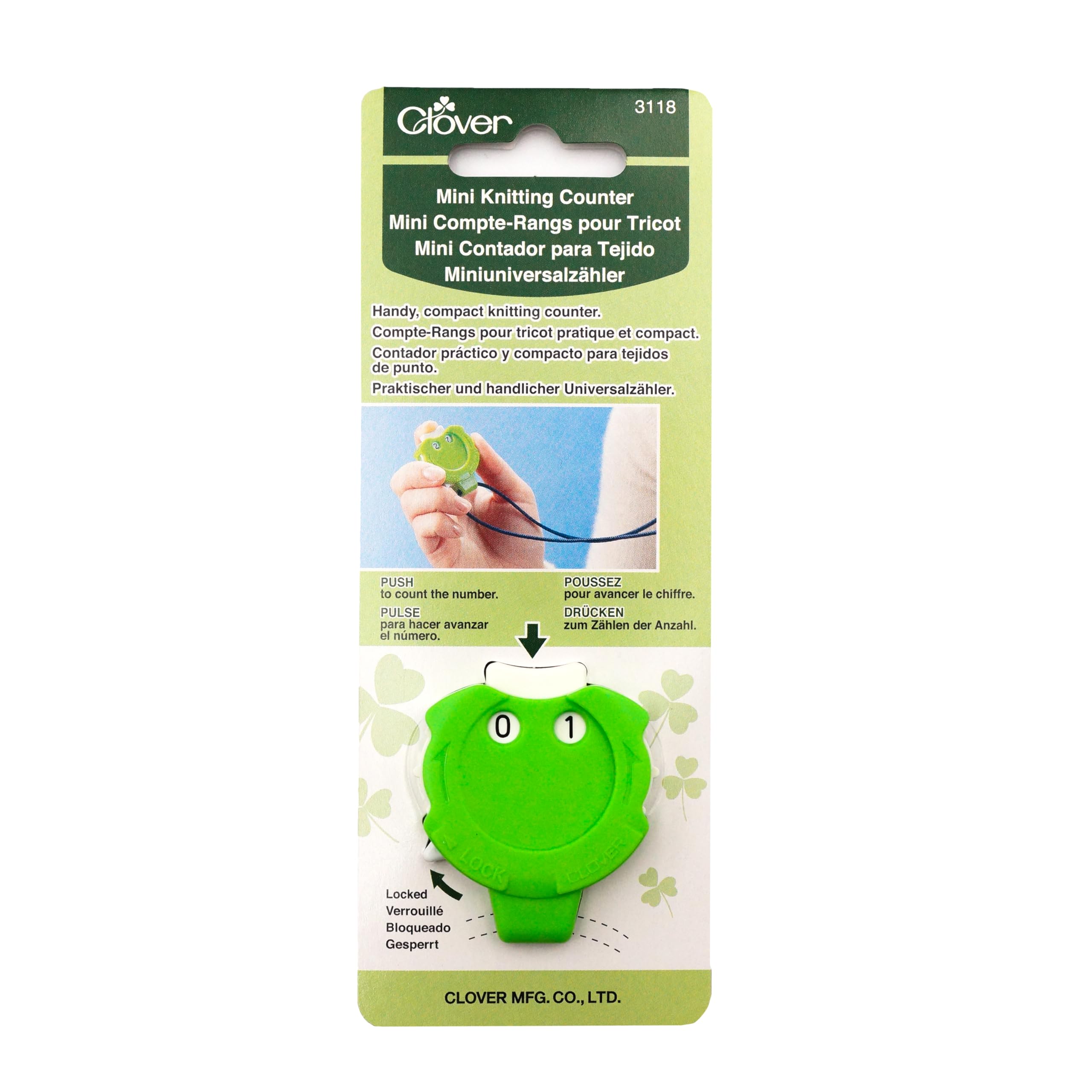 Clover Knitting Counter Kacha Mini - Tracks Rows & Stitches | Green Plastic | Model CLO3118 1