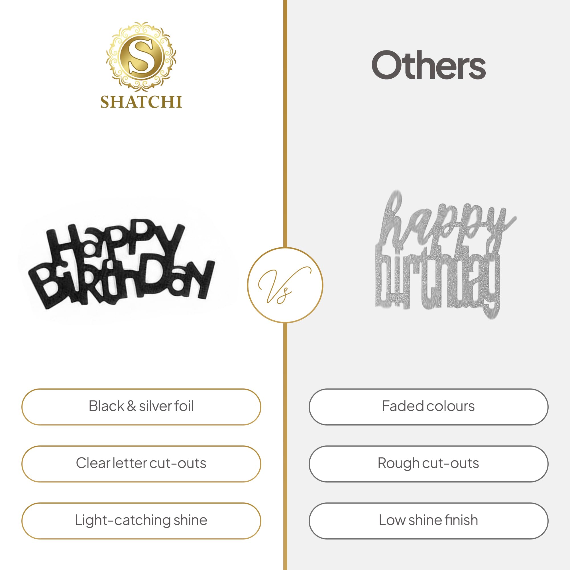 SHATCHI Happy Birthday Confetti - Black & Silver Foil Scatter | 14 Gram Pack 8
