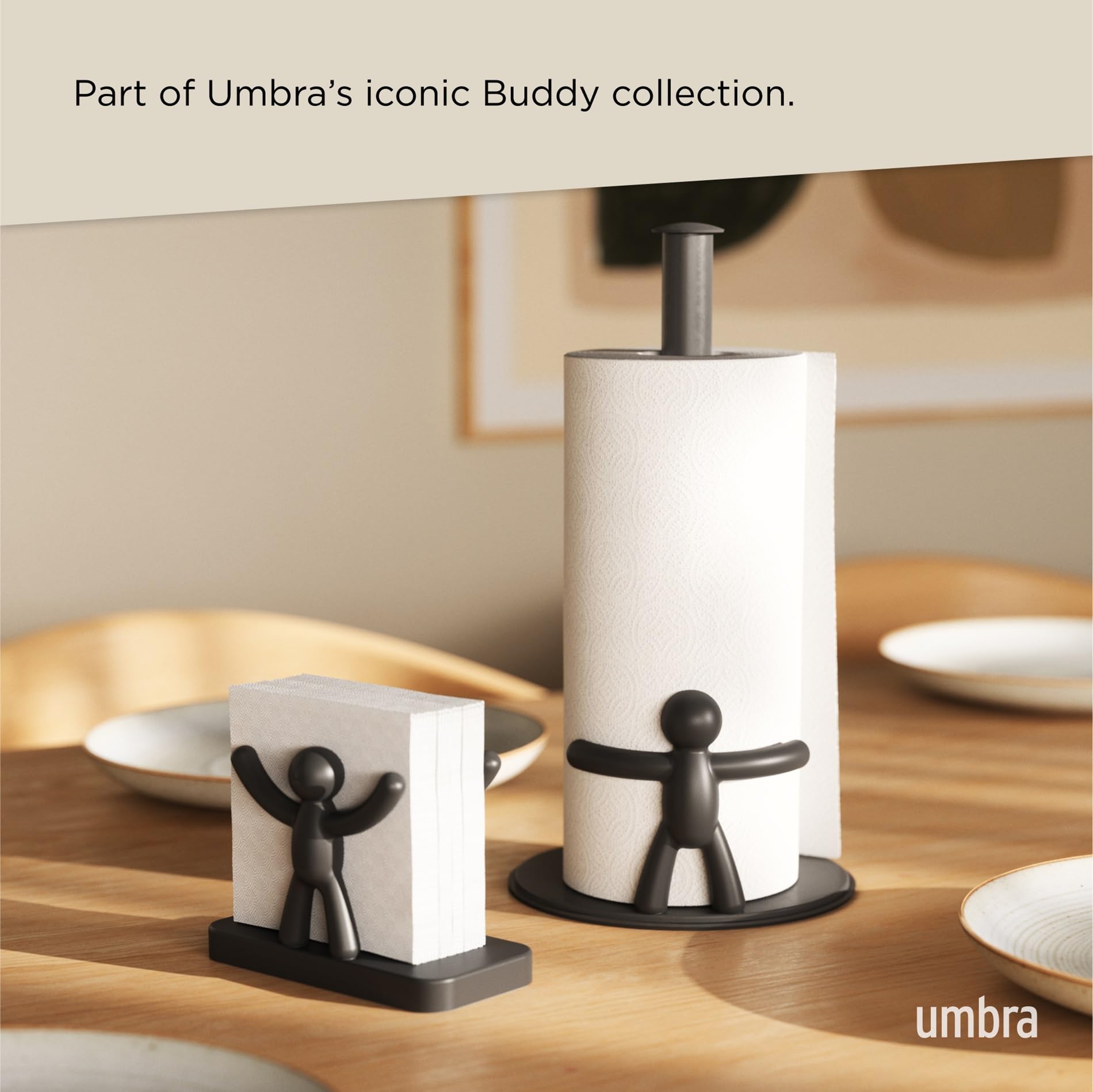 Umbra Buddy Counter Top Paper Towel Holder - Soft-Touch Polypropylene & Metal | Black 6
