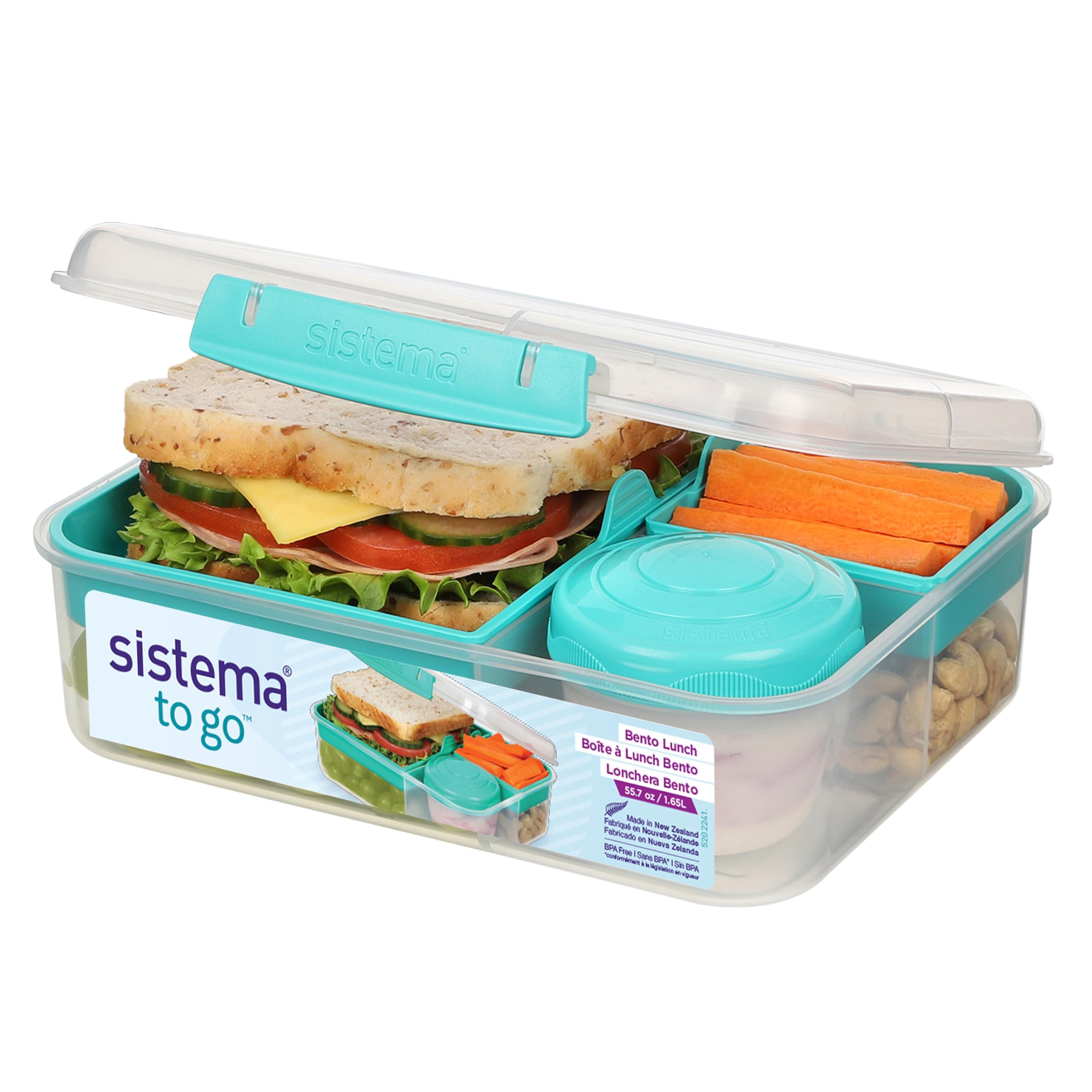 Sistema Bento Box Lunch Container - 1.65 L Capacity | Hinged Lid with Seal | Minty Teal