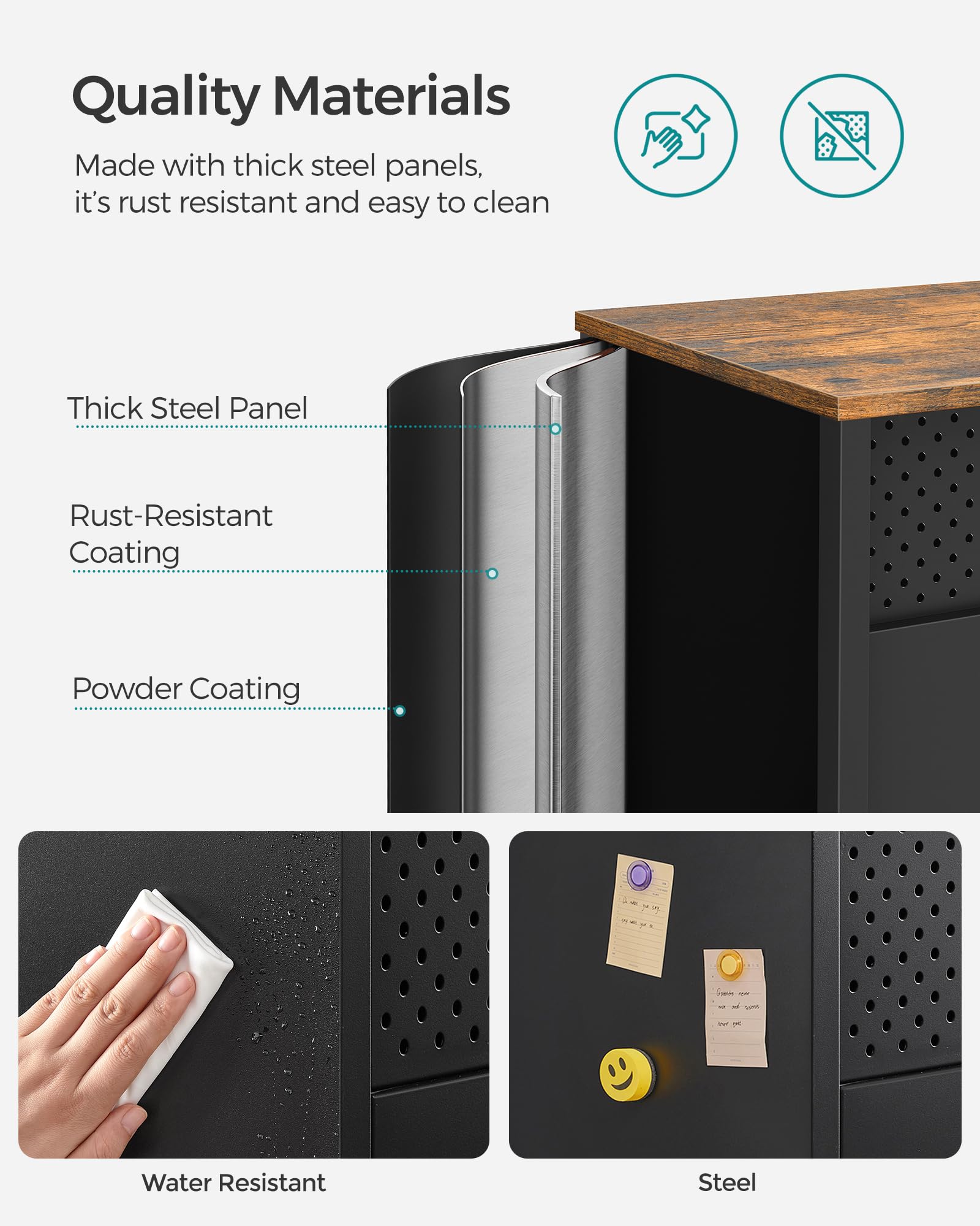SONGMICS Storage Cabinet - Rustic Brown/Black Metal Cabinet with Adjustable Shelf | 80W cm 6