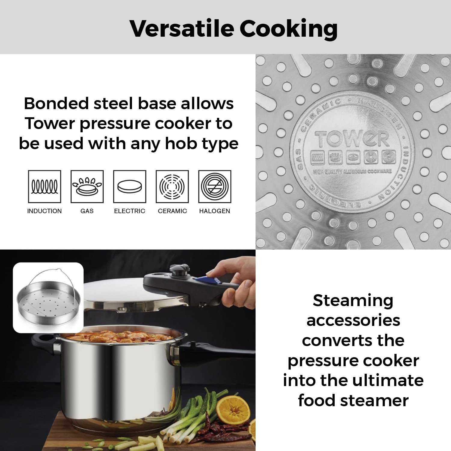 Tower Express Pressure Cooker - 6L Capacity | Stainless Steel | Bakelite Locking Lid 6