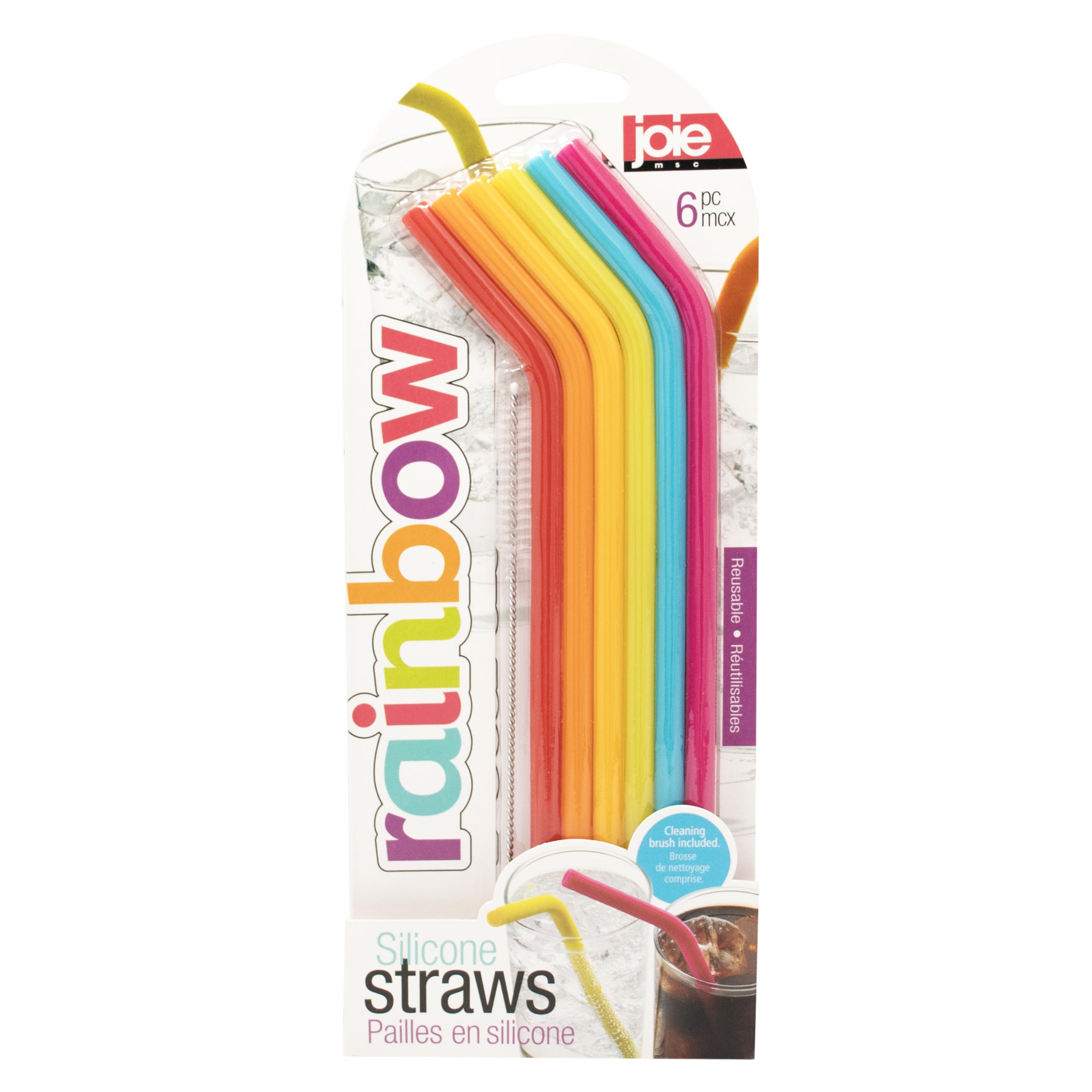 Joie Reusable Silicone Straws - Set of 6 with Cleaning Brush | Rainbow | BPA-Free 1