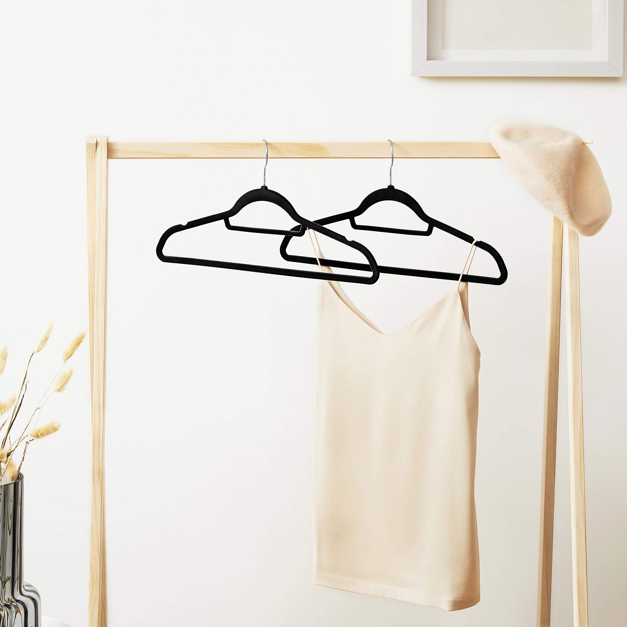 SONGMICS Velvet Hangers Set of 50 - Non-Slip, Space-Saving, 0.6cm Thick, 43.5cm Long | Silver & Black 2
