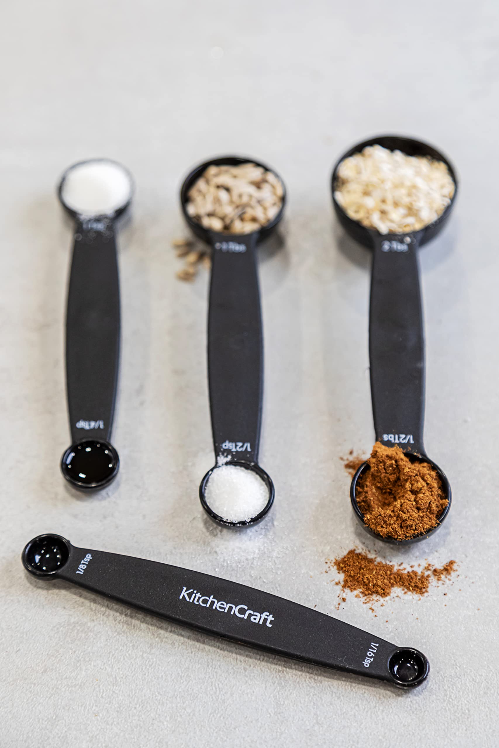 KitchenCraft KCMSPOONSET Set of 4 Nesting Magnetic Measuring Spoons, Black Plastic 4