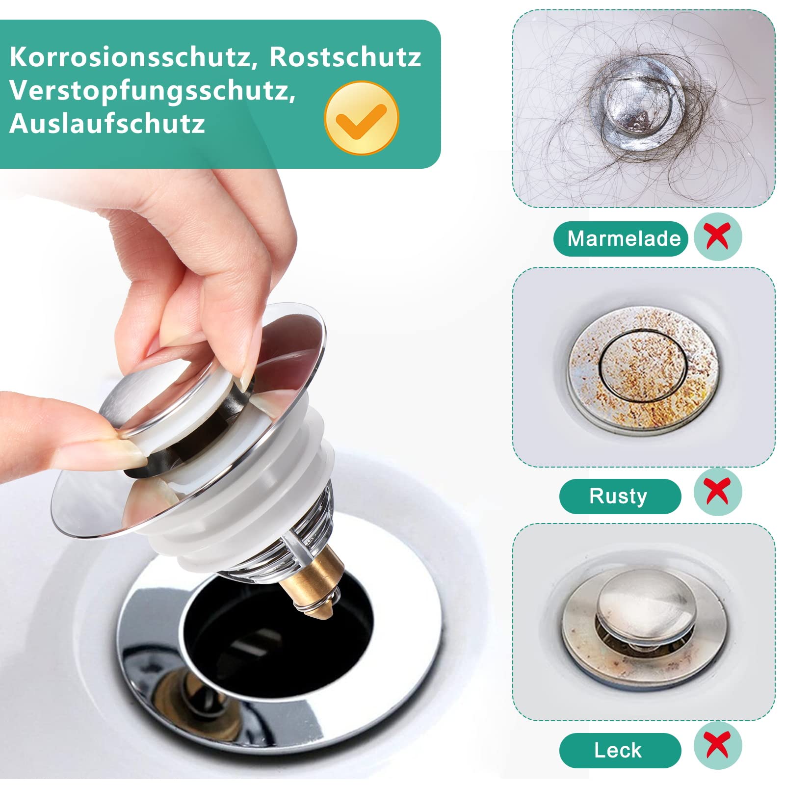 Diboniur Universal Sink Stopper Replacement | 304 Stainless Steel & Copper | Fits 32mm-41mm Drains 4