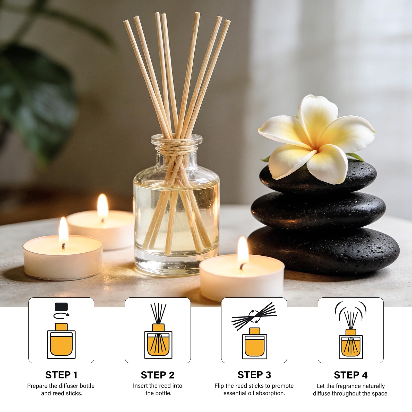 Admygo Reed Diffuser Sticks - 100 Pack Natural & Black Rattan Reeds | 7.8 Inch Replacement Sticks 4