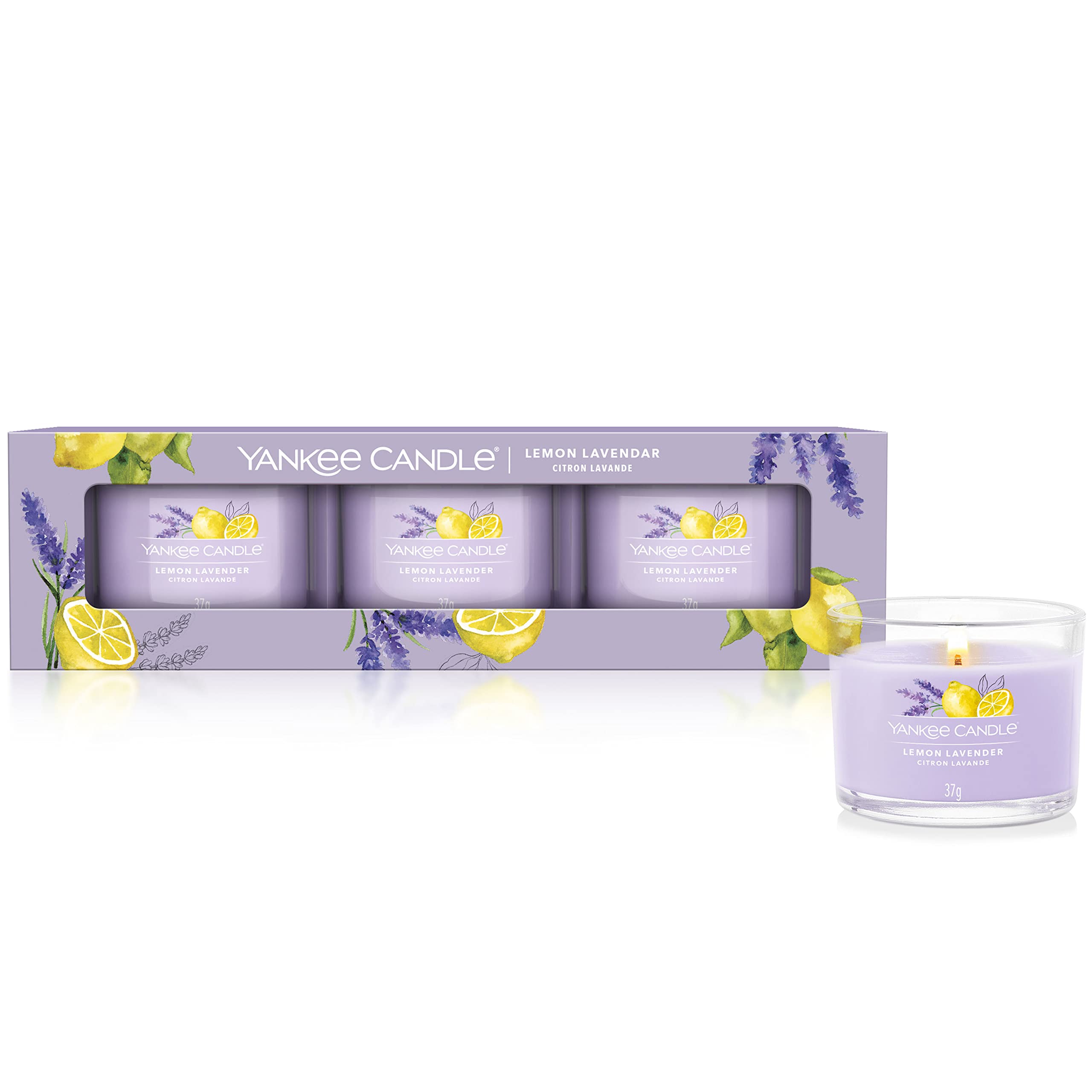Yankee Candle Scented Candles Gift Set - 3 Filled Votive Candles | Lemon Lavender Scent | Soy Blend Wax