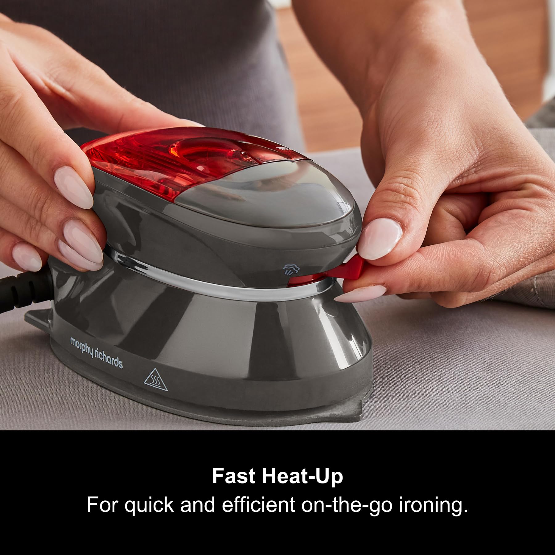 Morphy Richards Compact Travel Iron - Dual Voltage, Non-Stick Soleplate, Continuous Steam | Grey/Red 3