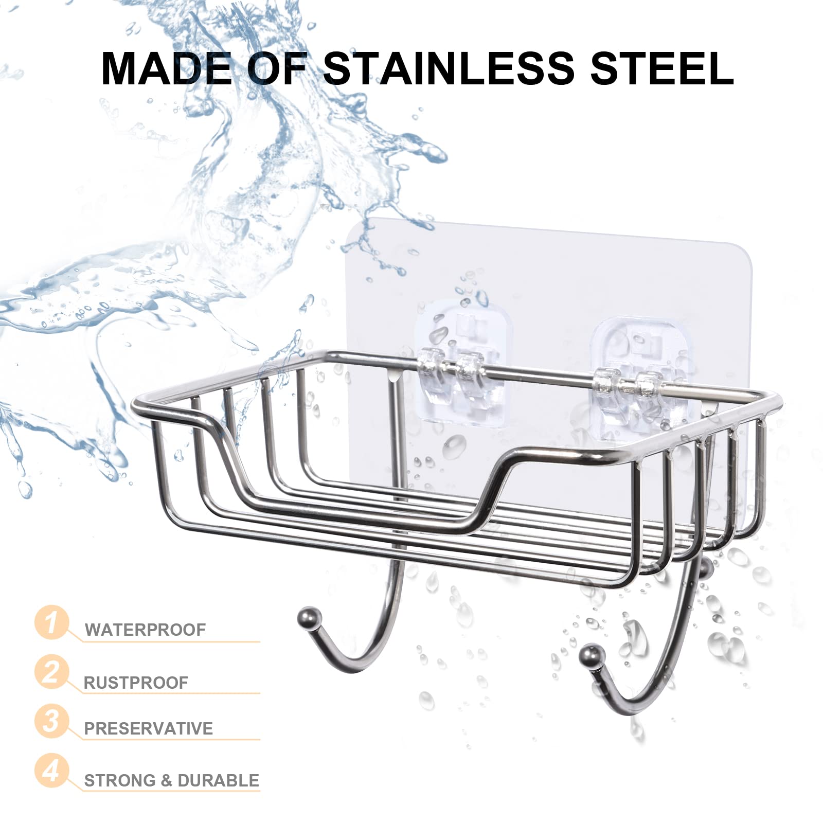 Uten Stainless Steel Soap Dish Holder with Adhesive Hook for Shower Bathroom Kitchen | Rustproof 3