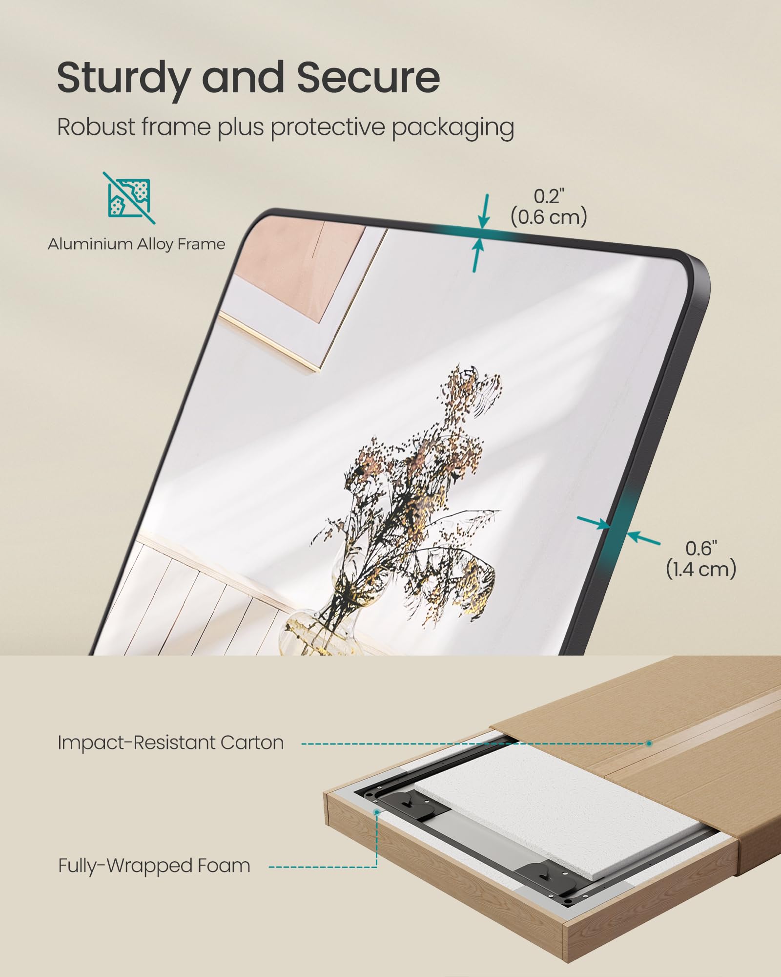SONGMICS Full-Length Hanging Mirror - 120 x 40 cm Rectangular, Ink Black | Tempered Glass 6