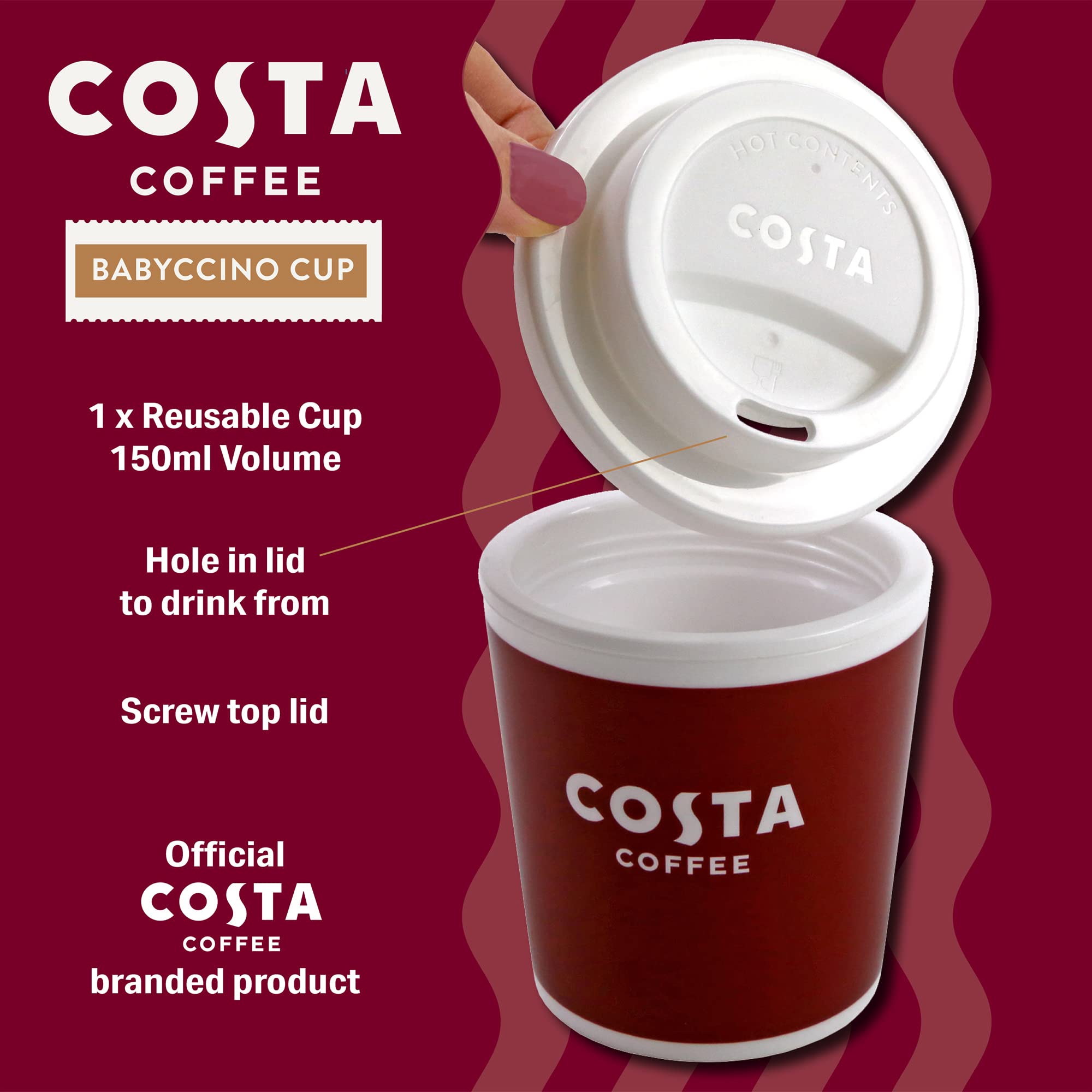 Kimm & Miller Costa Coffee Babyccino Kids Travel Mug - 150ml Volume, Lightweight Plastic, Red