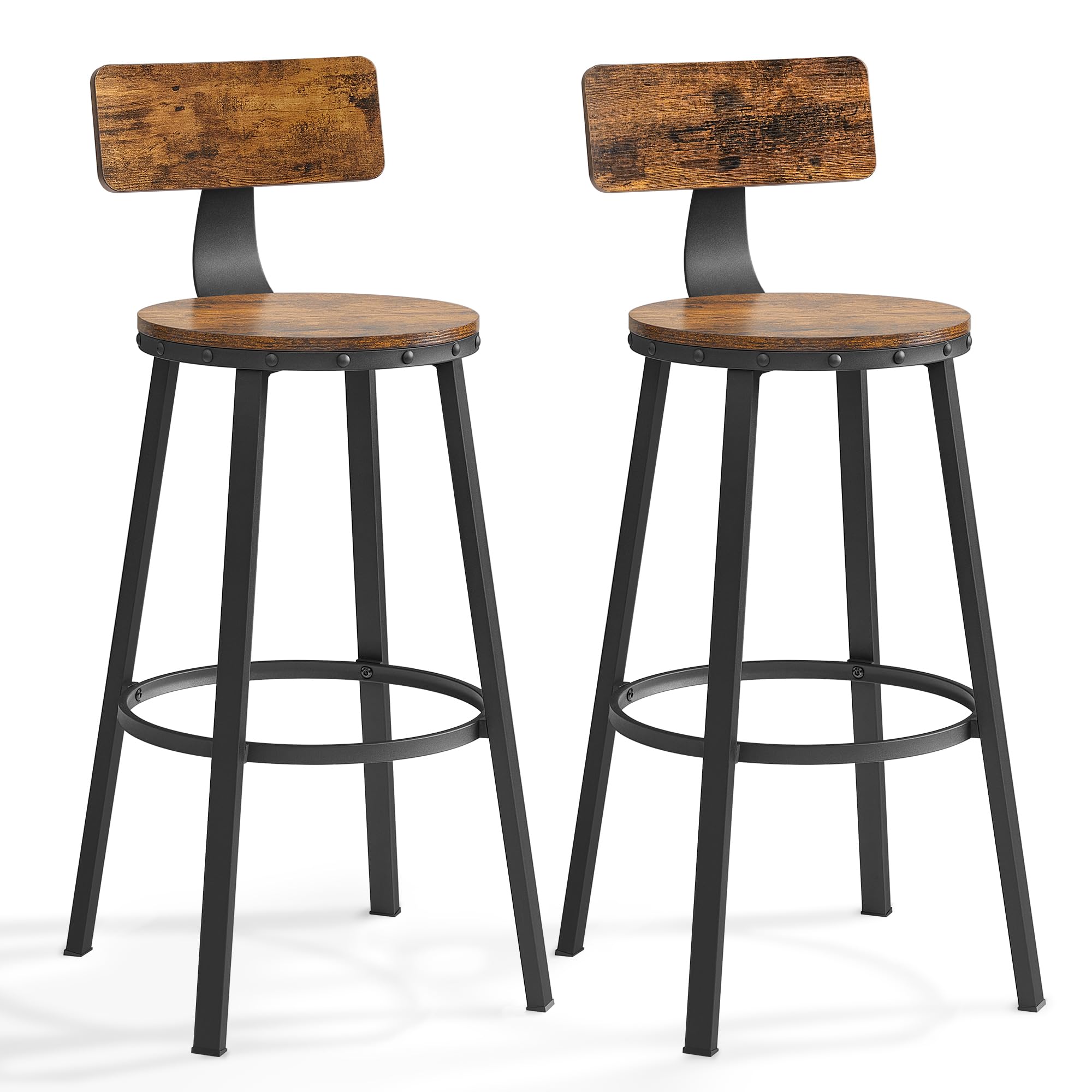 VASAGLE Bar Stools Set of 2 - Industrial Style with Backrest | Rustic Brown & Black | 100kg Capacity 1