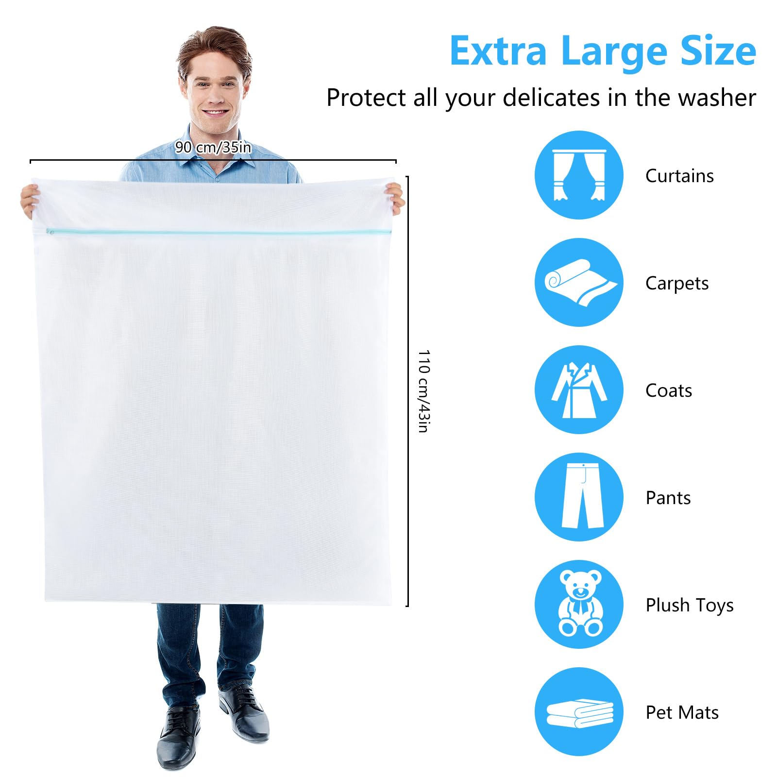 OTraki Large Fine Mesh Laundry Bags - 2 Pack, 35 x 43 inch, Rustproof Zipper | Polyester