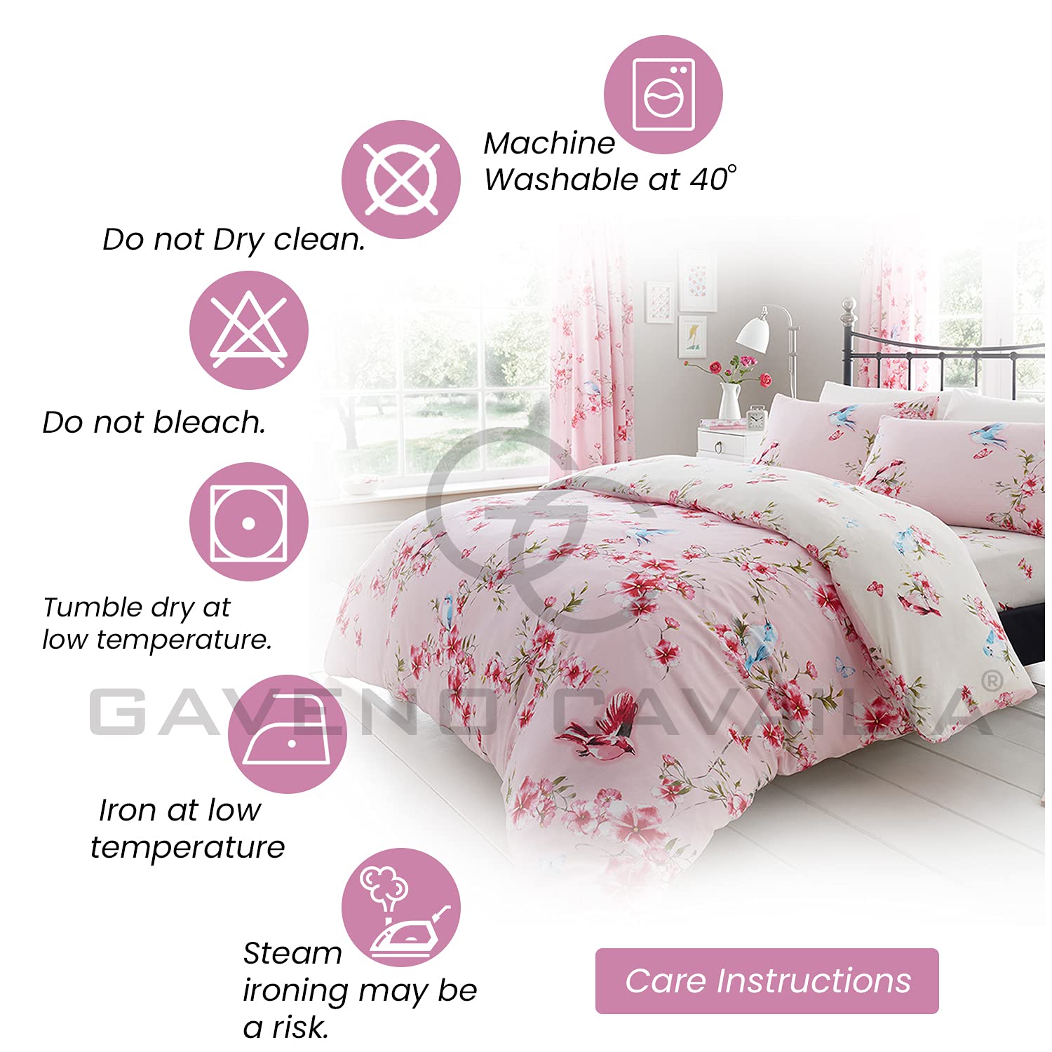 GC GAVENO CAVAILIA Single Duvet Cover Set - Pink Floral Reversible Polyester-Cotton 2 Piece 5