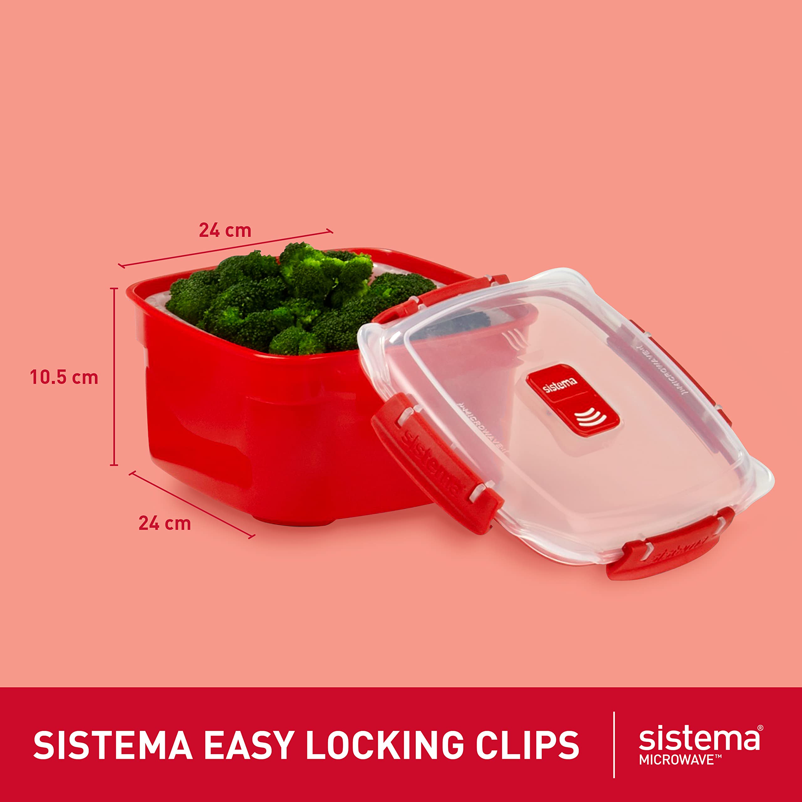 Sistema Microwave Food Steamer with Removable Basket | 3.2 L Capacity | Red/Clear 3