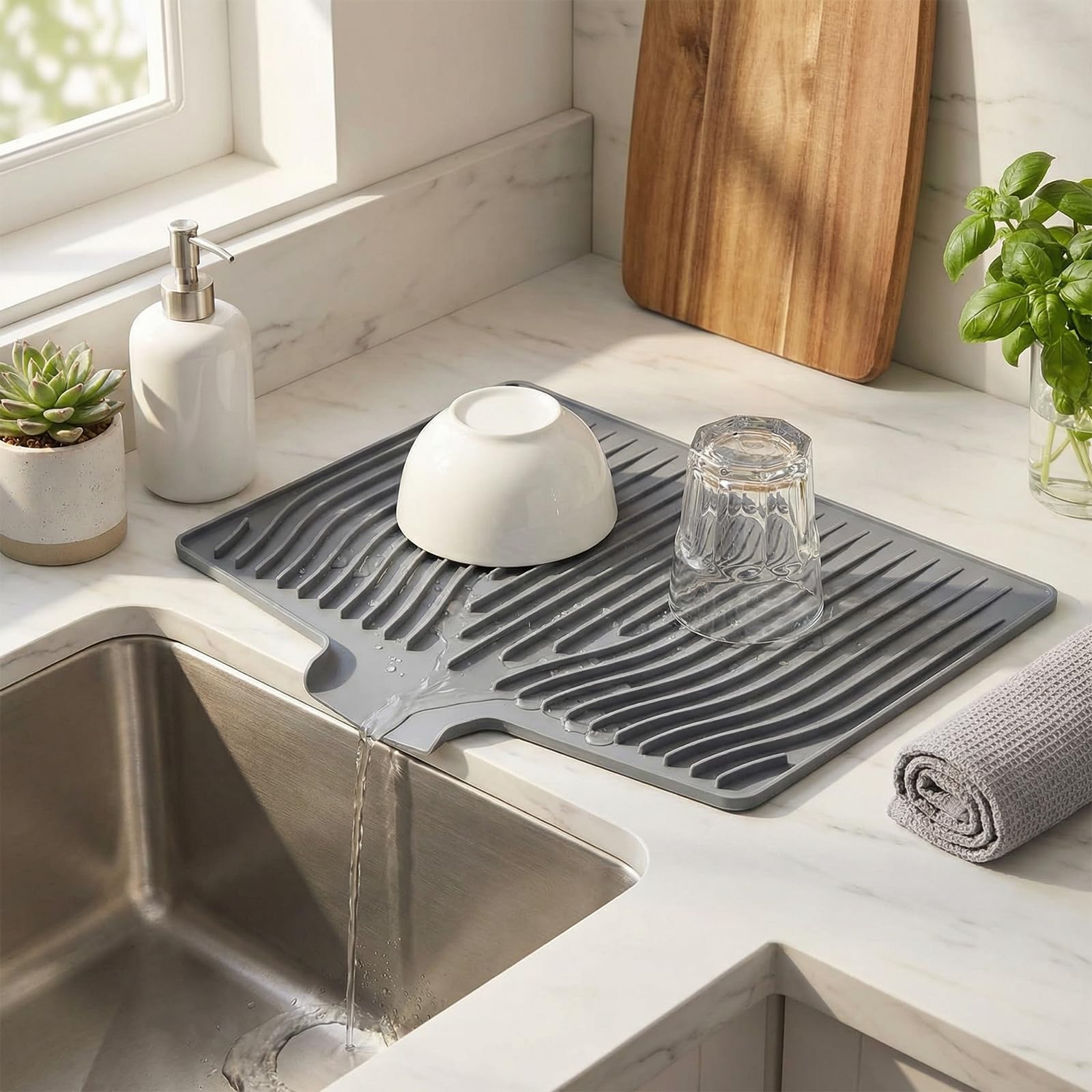 Woobroo Silicone Dish Drying Mat - Non-Slip, Heat-Resistant, Grey | 48x35 cm 3