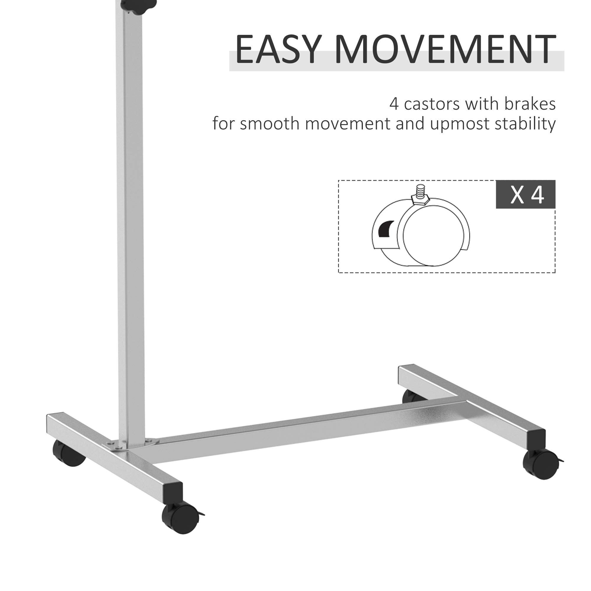 HOMCOM Height Adjustable C-Shape Over Bed Table with Wheels | 77L x 40W cm | 20kg Capacity 6