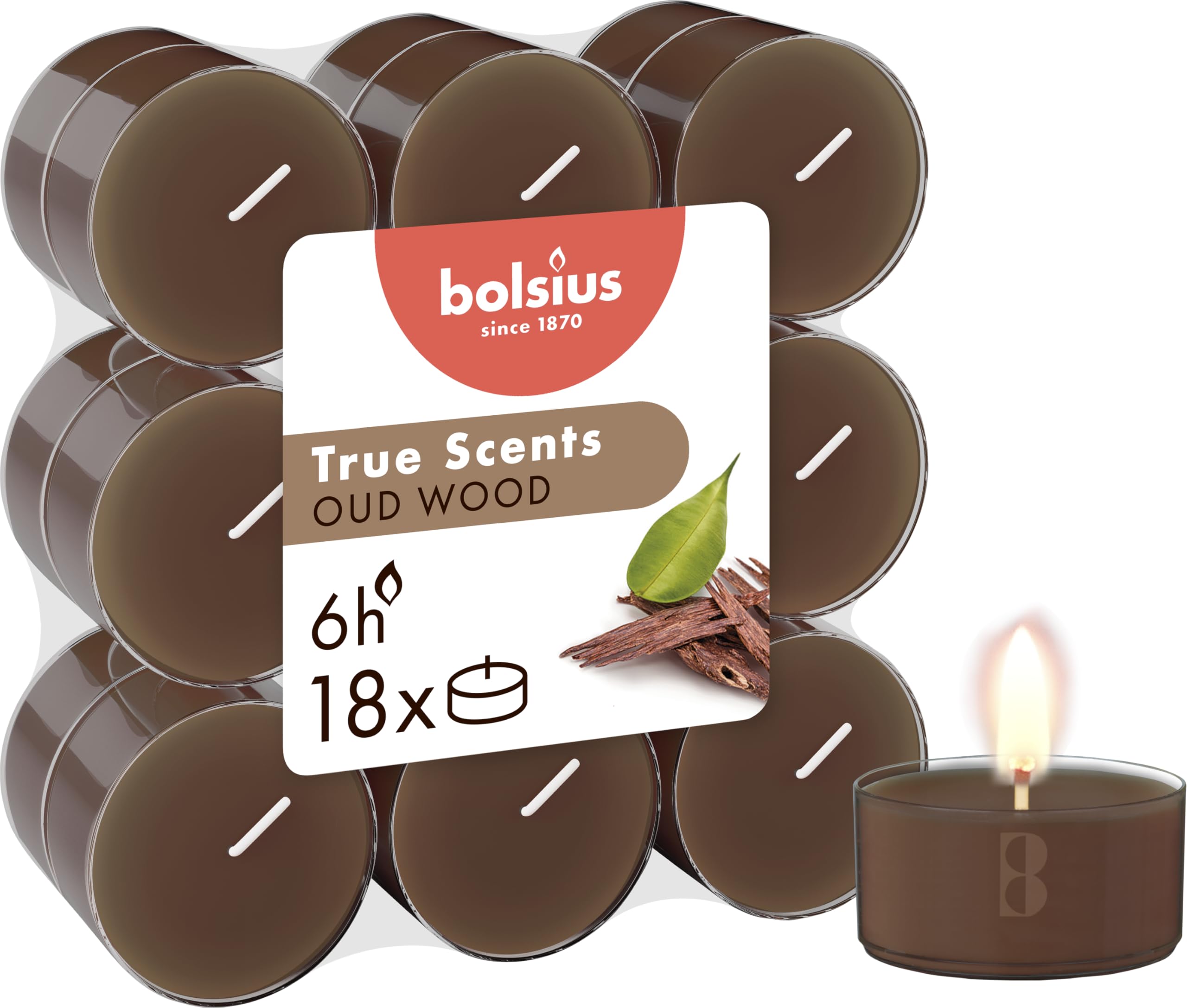 Bolsius True Scents Scented Tealights - Oud Wood Fragrance | 6 Hours Burn Time | CleanScent