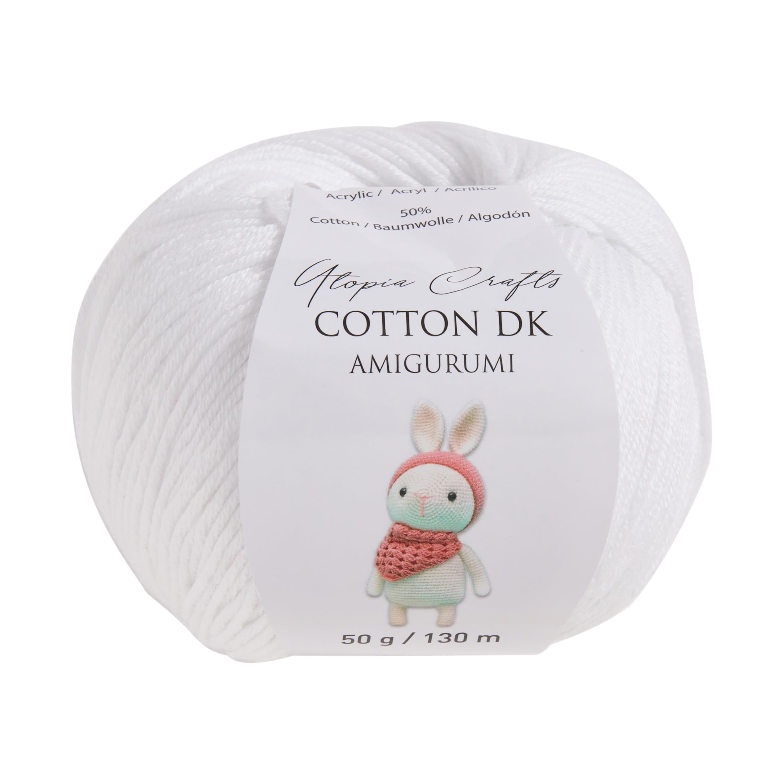 Utopia Crafts Amigurumi Cotton DK Yarn | 50% Cotton/50% Acrylic Blend | 50g Ball | White 1