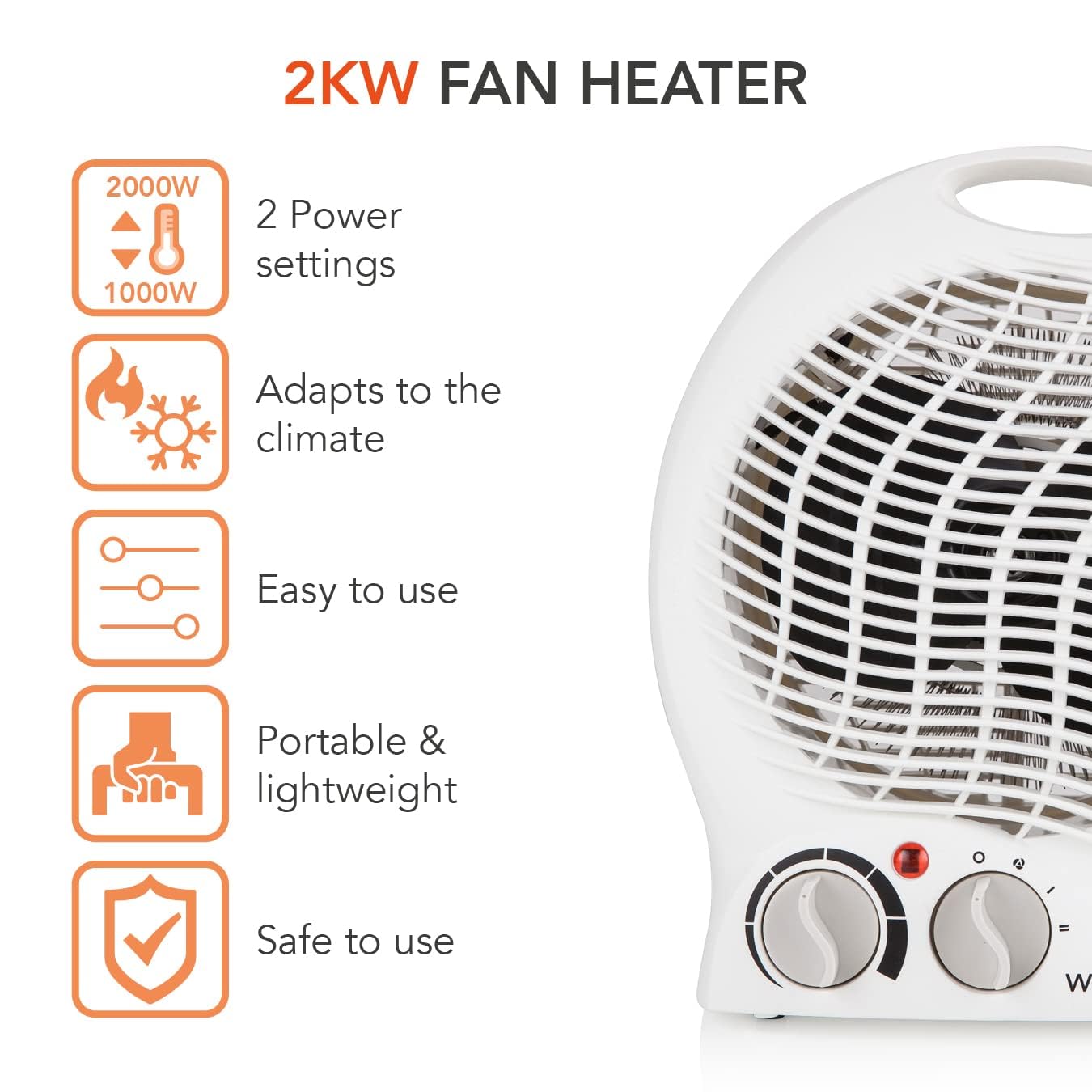 Warmlite WL44002 Portable Thermo Fan Heater - 2000W Max Power | 3 Heat Settings | Overheat Protection 2