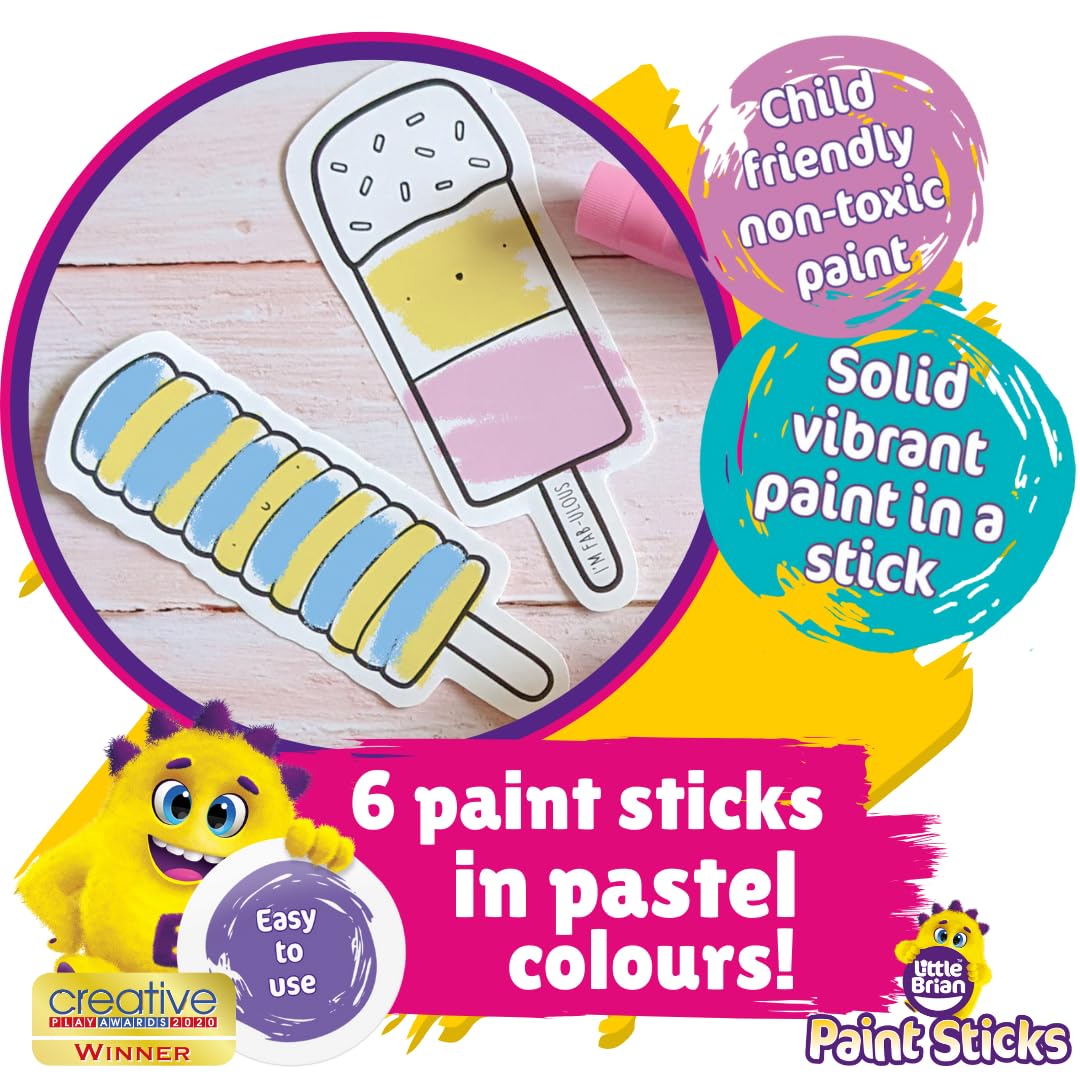 Little Brian Paint Sticks - 6 Pack Assorted Pastel Colours | Quick Drying | Mess-Free 3