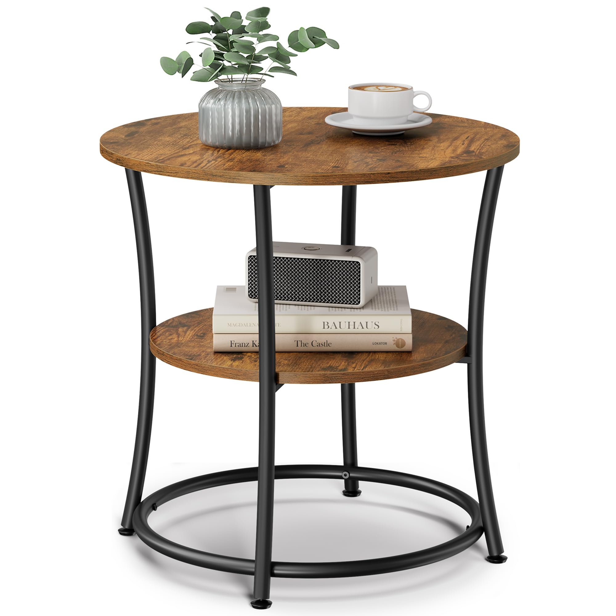 VASAGLE Round End Table - 2 Shelves, Industrial Style | 55 cm Dia | Rustic Brown/Ink Black 1