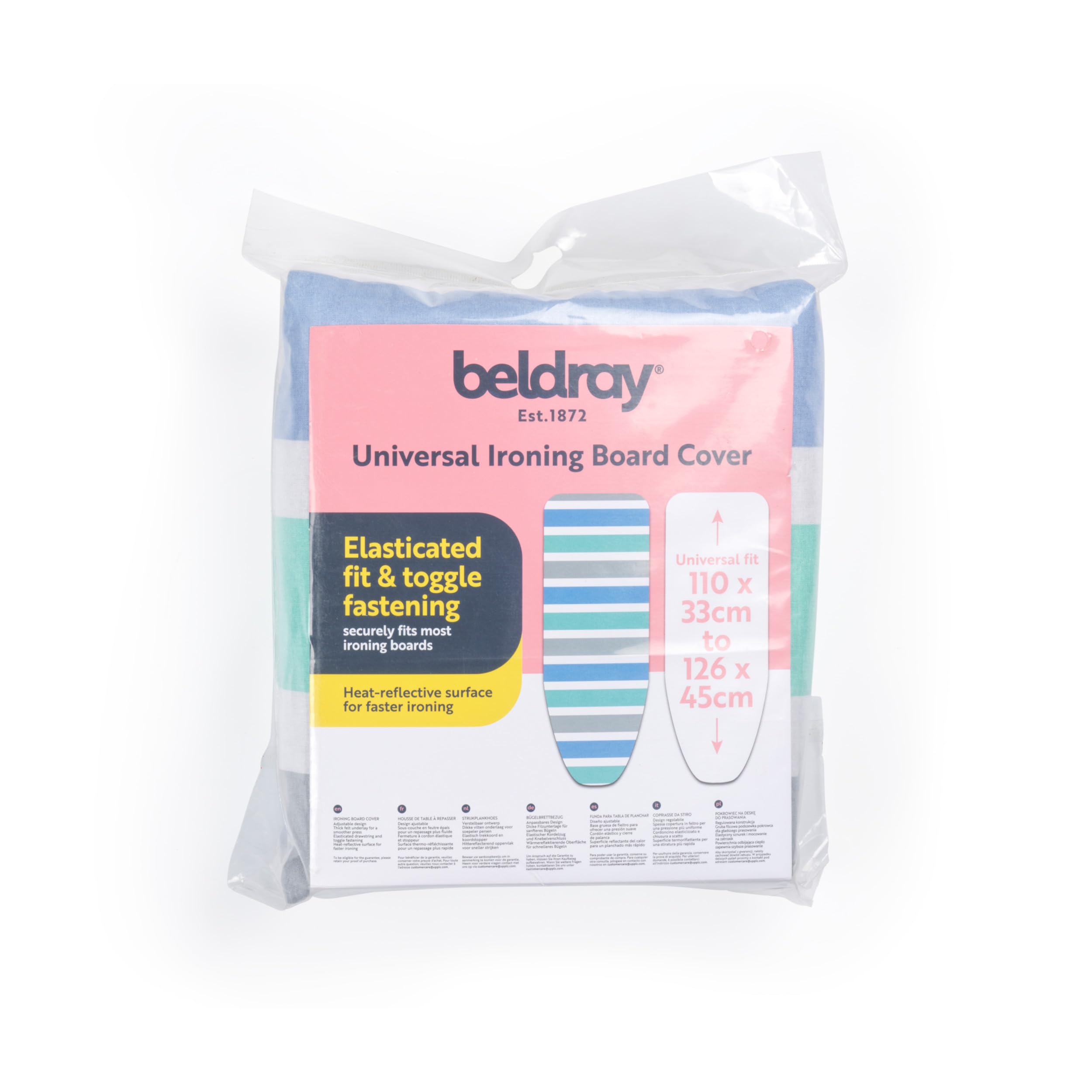 Beldray Striped Cotton Ironing Board Cover - Heat Reflective Layer | Fits 110-126cm Boards 5