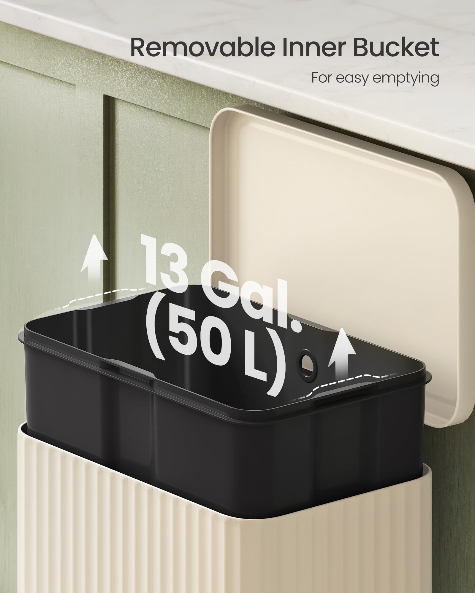 SONGMICS 50 L Kitchen Bin with Pedal | Soft-Close Lid | Cream White Alloy Steel 7