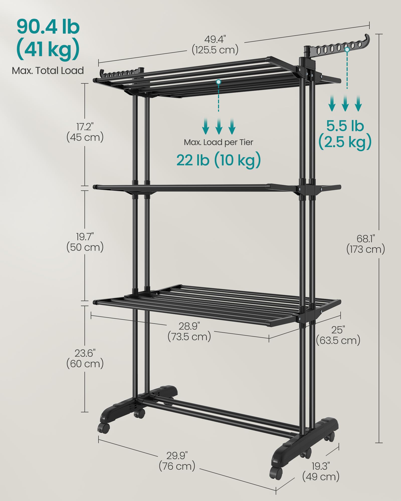 SONGMICS Large 4-Tier Foldable Clothes Drying Rack Horse | 41kg Capacity | Ink Black 7