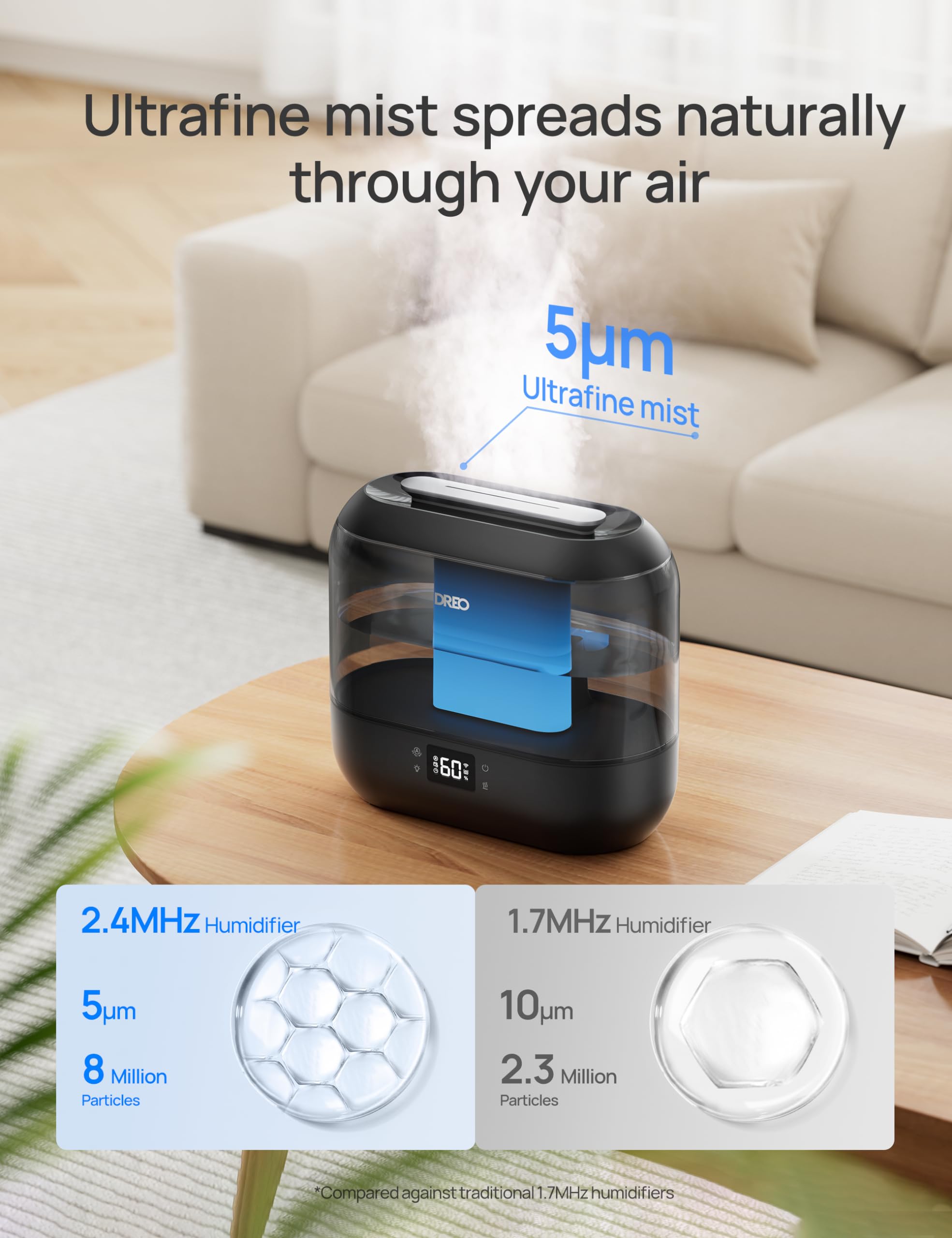 Dreo Smart Cool Mist Humidifier for Bedroom Baby - 4L, 36H Runtime, App/Voice Control | Black 3