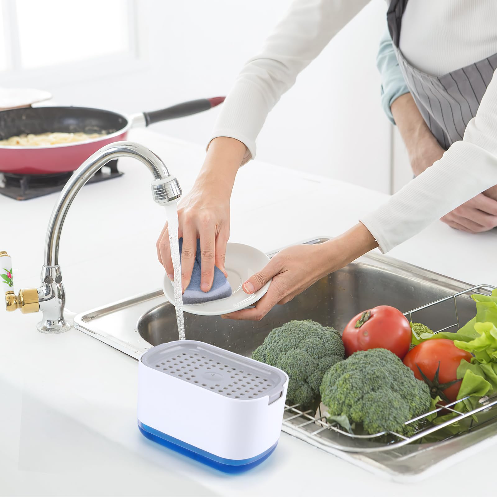 Alyvisun 2-in-1 Soap Dispenser with Sponge Holder for Kitchen Sink | 300ml Capacity | Grey Plastic 2